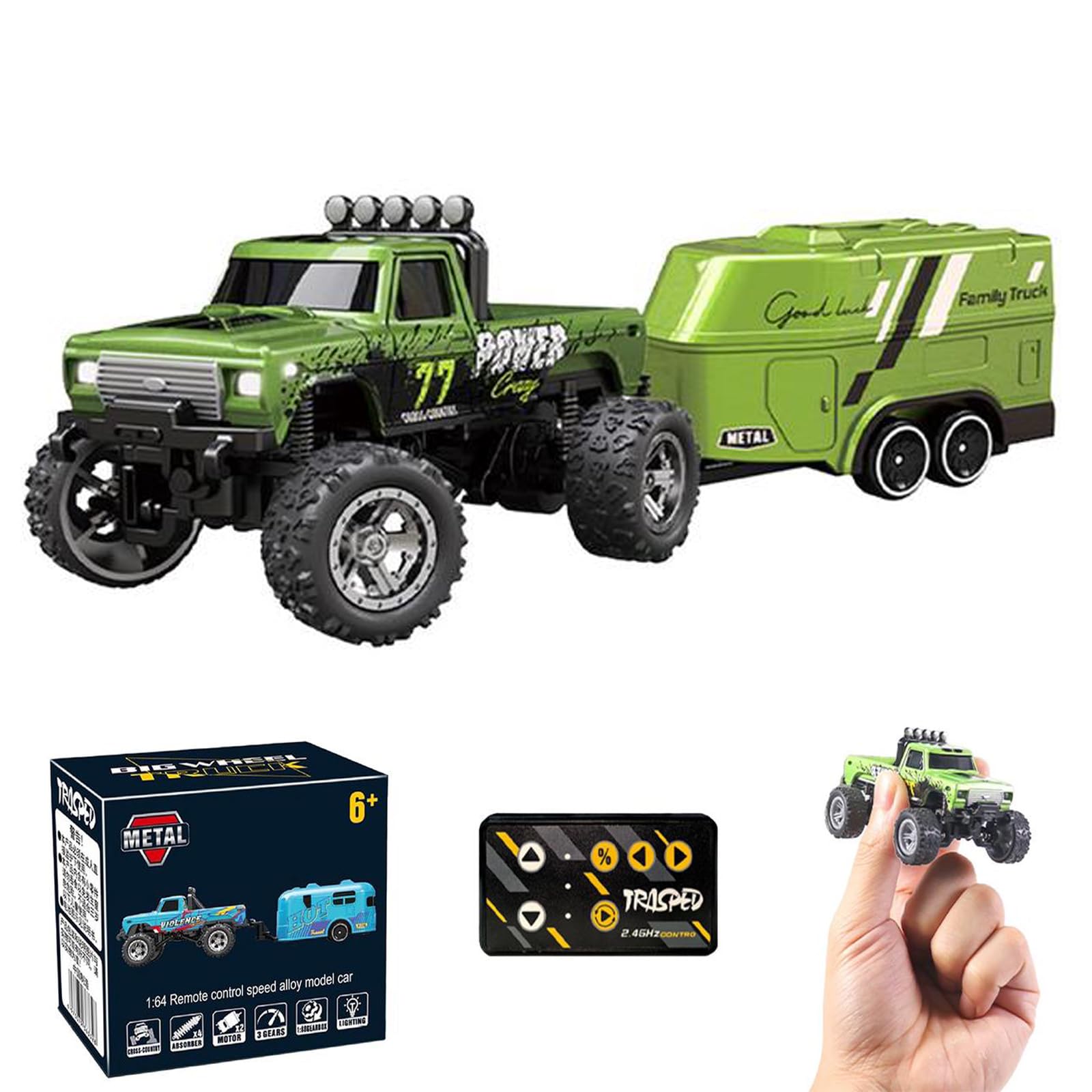 Mini Camión Cibernético Rc Monster Truck Con Remolque A Escala 1:64 - Venta Internacional.