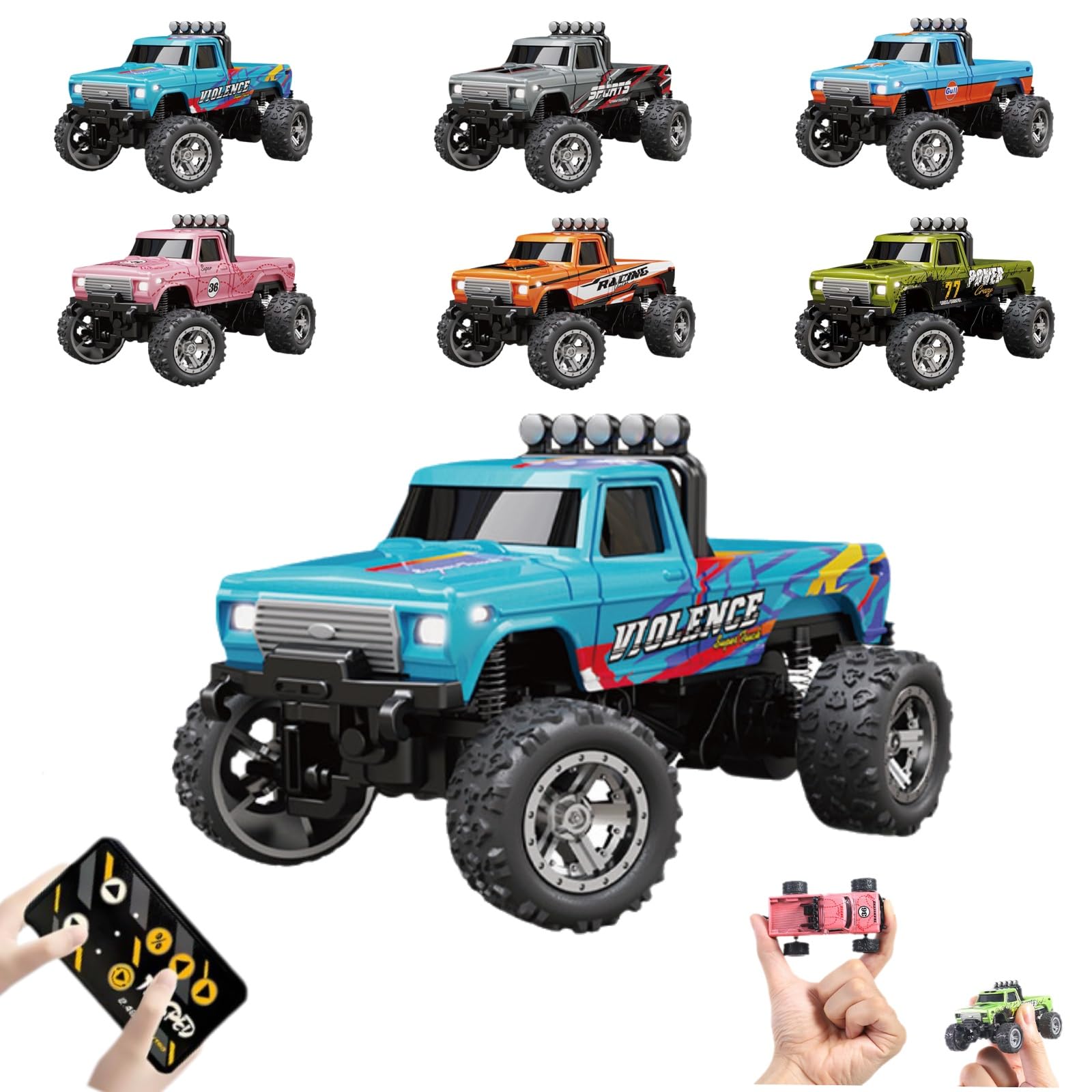 Control Remoto Rc Monster Truck Mini A Escala 1:64 Con Luces De 2,4 Ghz - Venta Internacional.