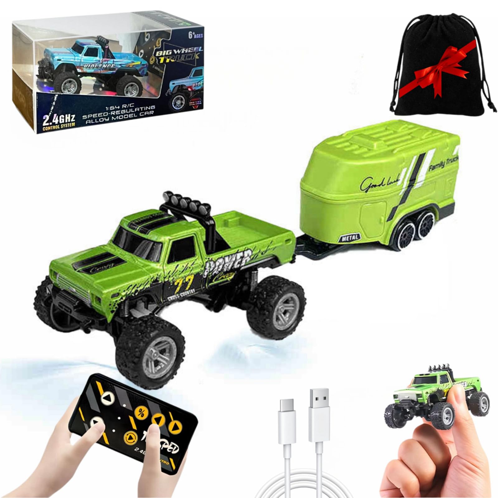 Mini Monster Truck Rc A Escala 1/64 Con Control Remoto De Luces - Venta Internacional.