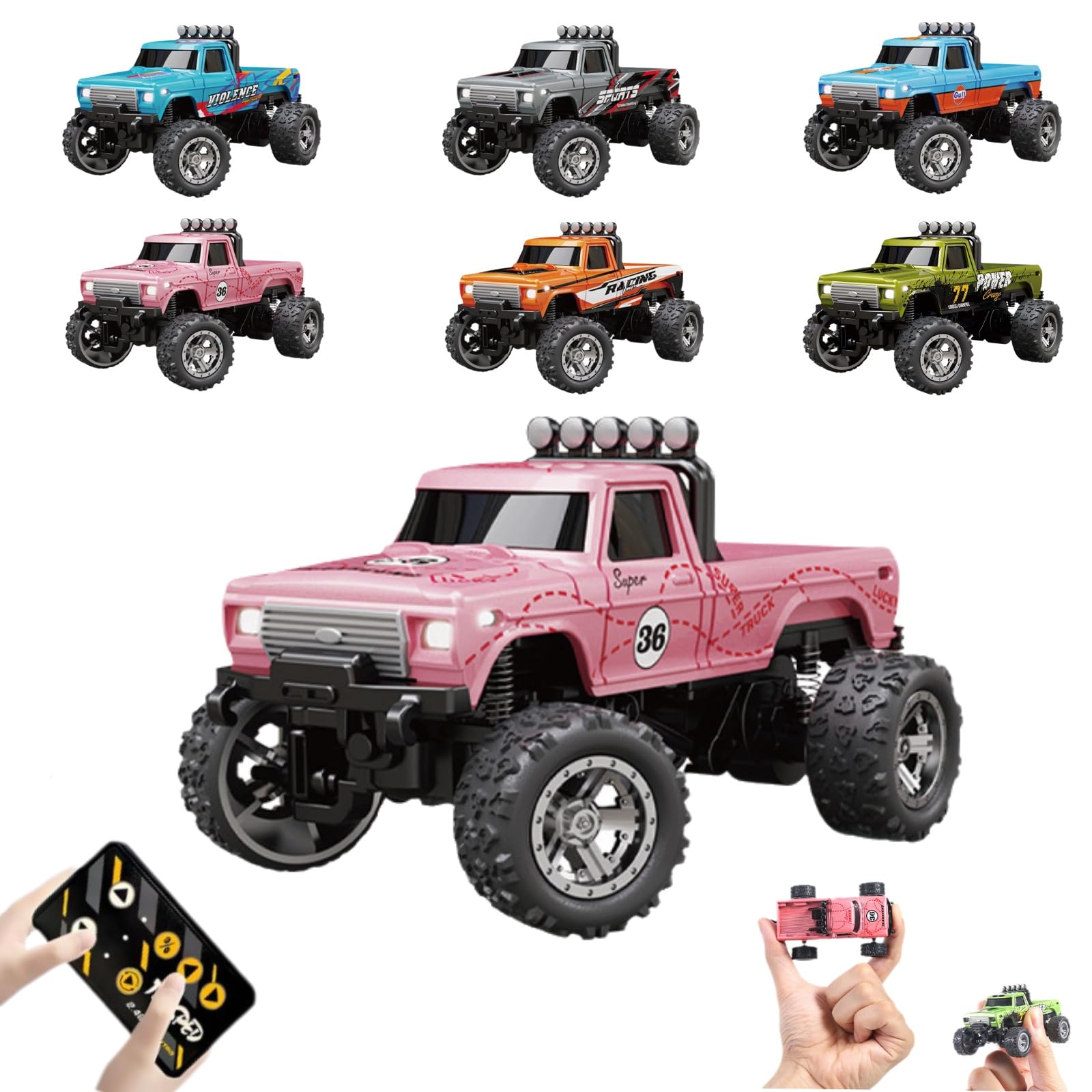 Control Remoto Rc Monster Truck Mini A Escala 1:64 Con Luces De 2,4 Ghz - Venta Internacional.