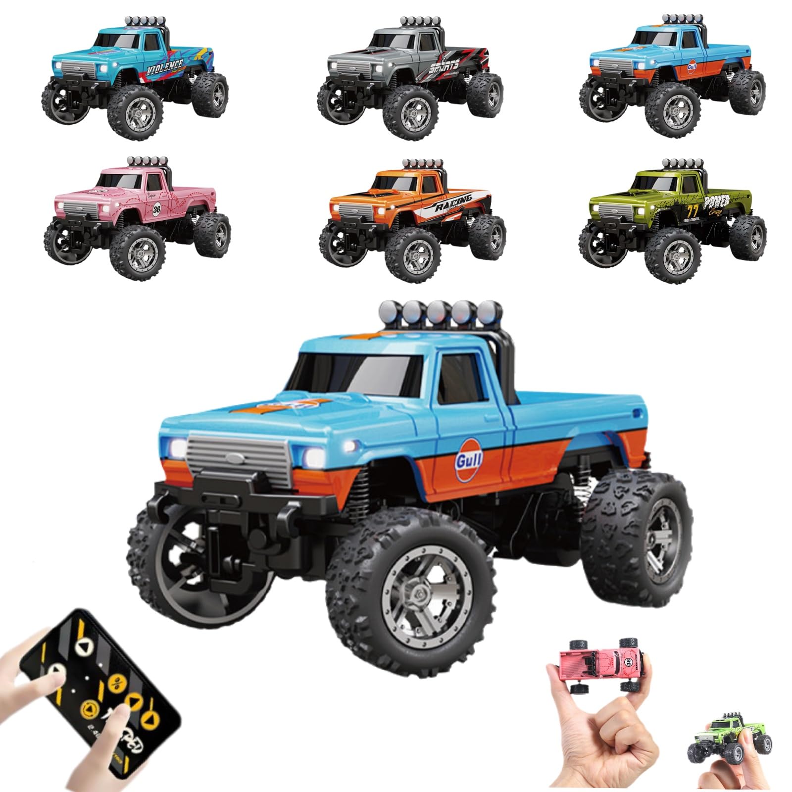 Control Remoto Rc Monster Truck Mini A Escala 1:64 Con Luces De 2,4 Ghz - Venta Internacional.