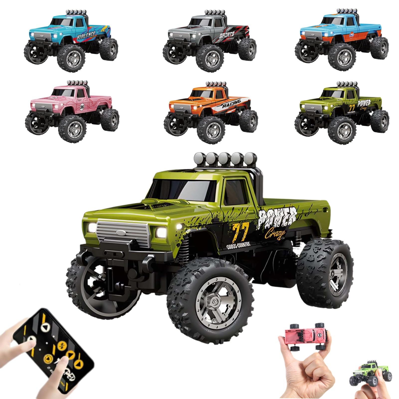 Control Remoto Rc Monster Truck Mini A Escala 1:64 Con Luces De 2,4 Ghz - Venta Internacional.