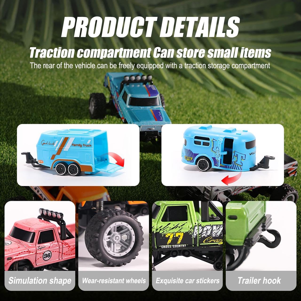 Foto 5 pulgar | Mini Cyber Truck Rc Monster Truck Con Remolque, 6 Colores 1:64 - Venta Internacional.