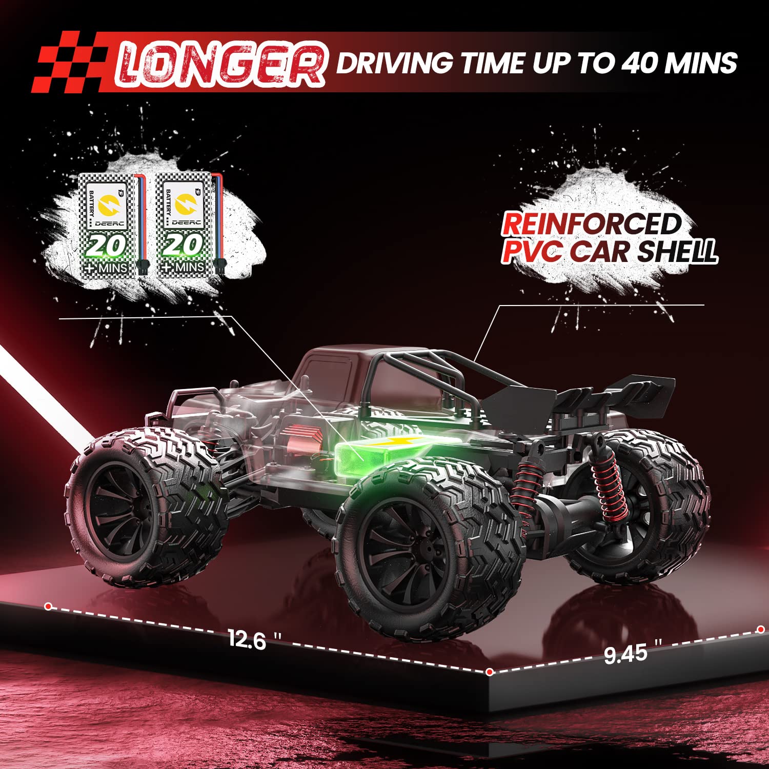 Foto 4 pulgar | Coche Rc Deerc 9500e Todo Terreno A Escala 1:16 De 40 Km/h Con 2 Baterías - Venta Internacional.