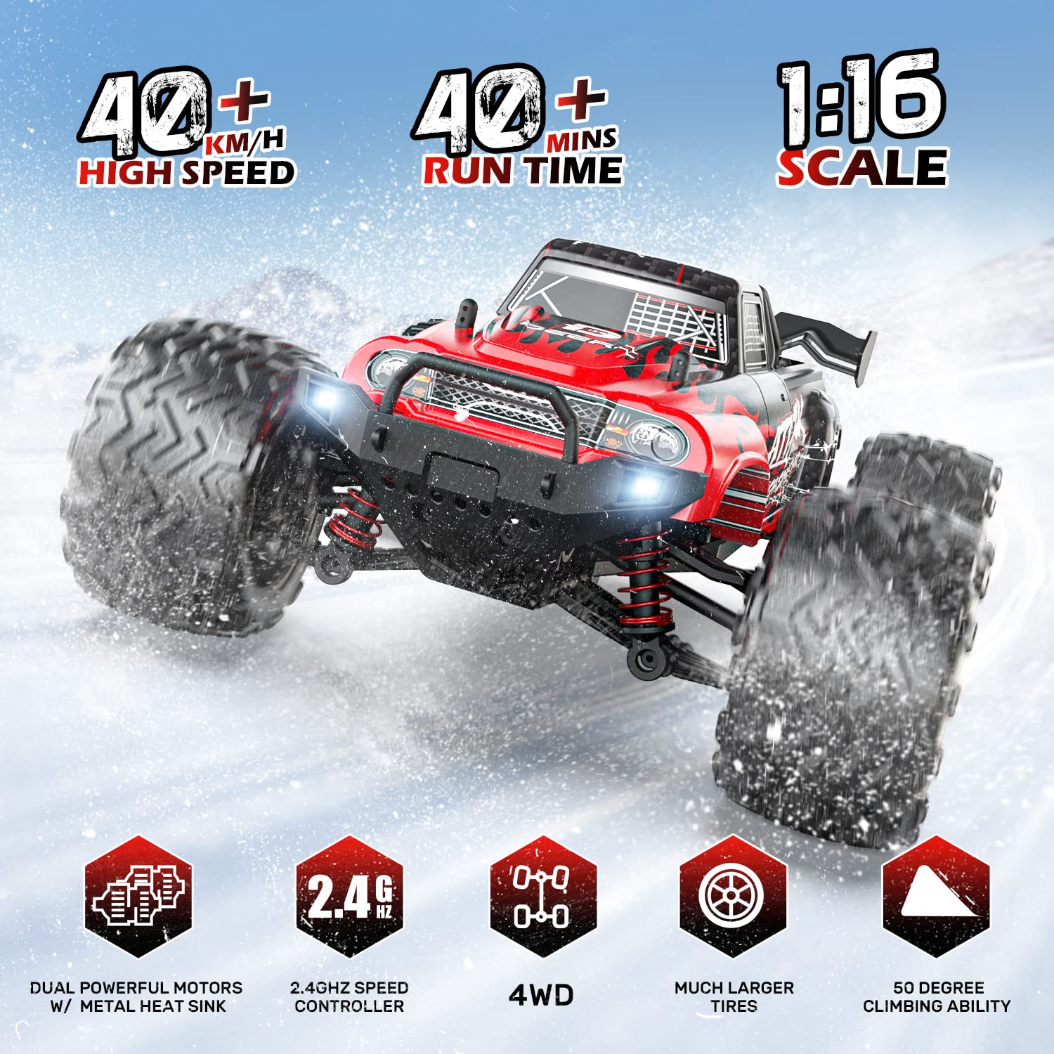 Foto 4 | Coche Rc Deerc 9500e Todo Terreno A Escala 1:16 De 40 Km/h Con 2 Baterías - Venta Internacional.