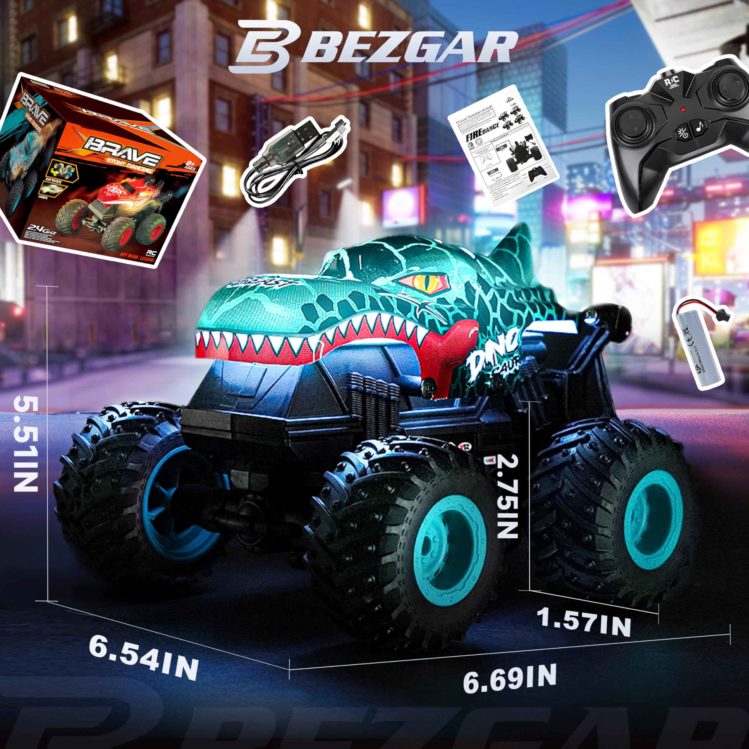 Foto 7 pulgar | Monster Truck Bezgar Con Control Remoto Con Luz Y Música 1:20 - Venta Internacional.