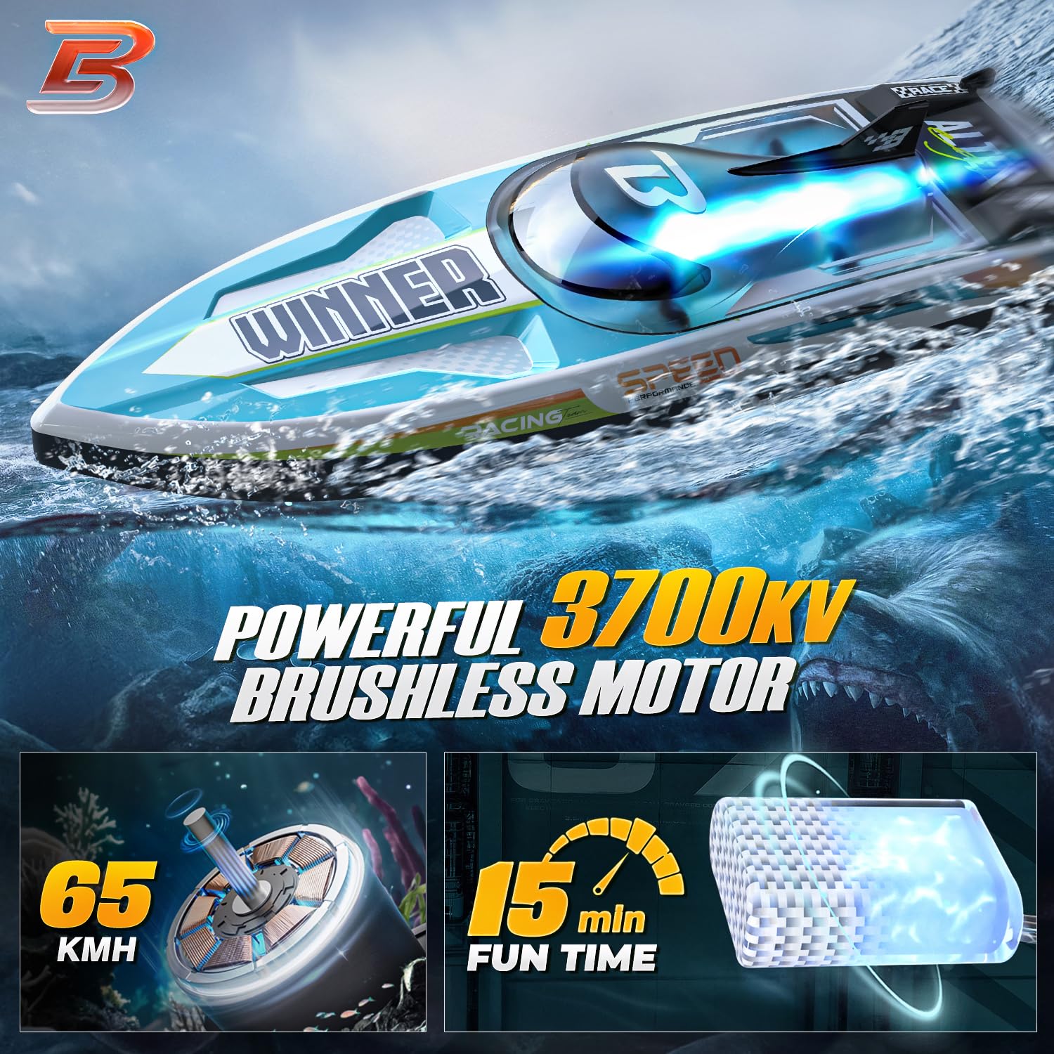 Foto 3 pulgar | Control Remoto Sin Escobillas Rc Boat Bezgar Tx127 De 18 Pulgadas, 65 Kph - Venta Internacional.