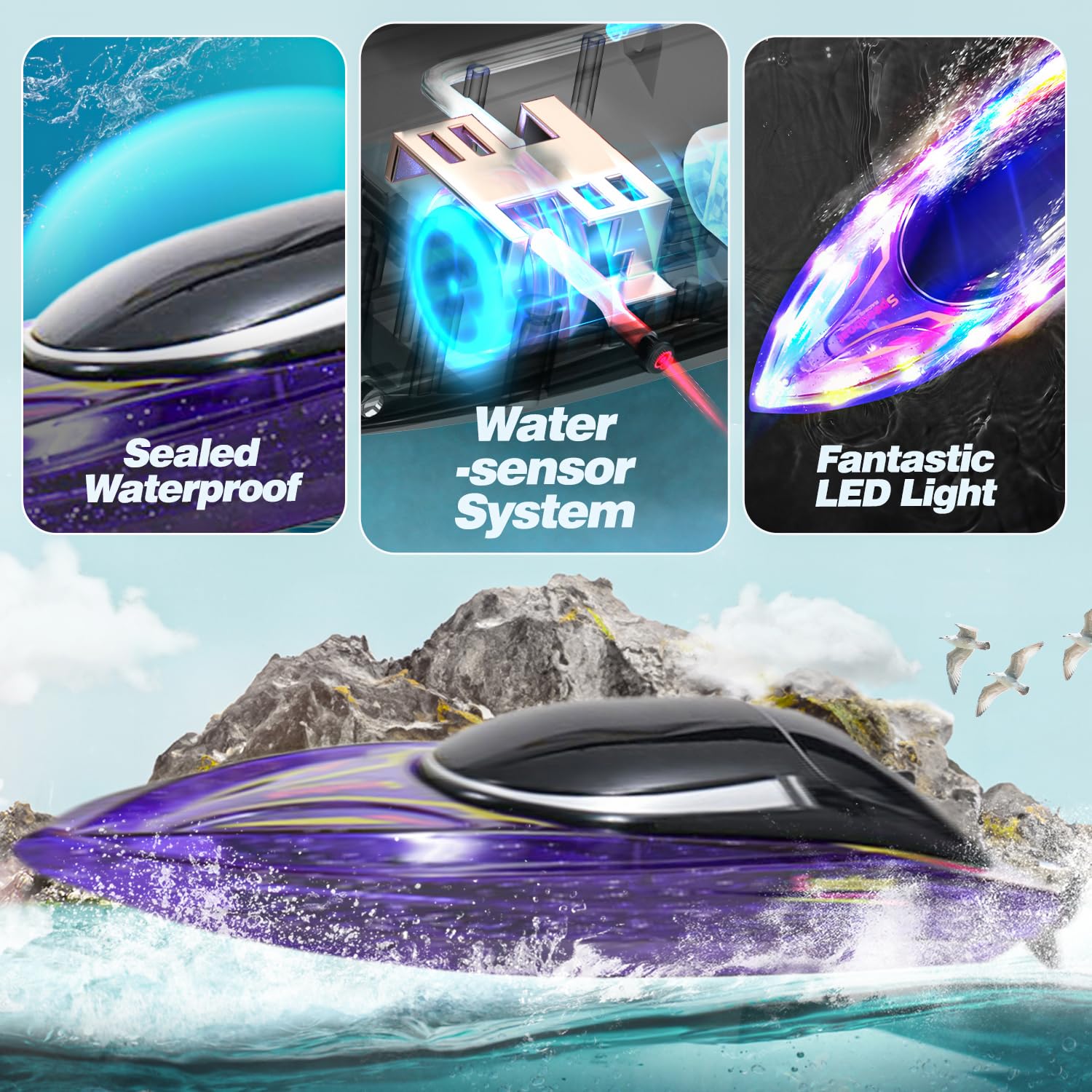 Foto 5 pulgar | Control Remoto Rc Boat Bezgar Rh708 Morado De 10 Cm Para Niños Y Adultos - Venta Internacional.