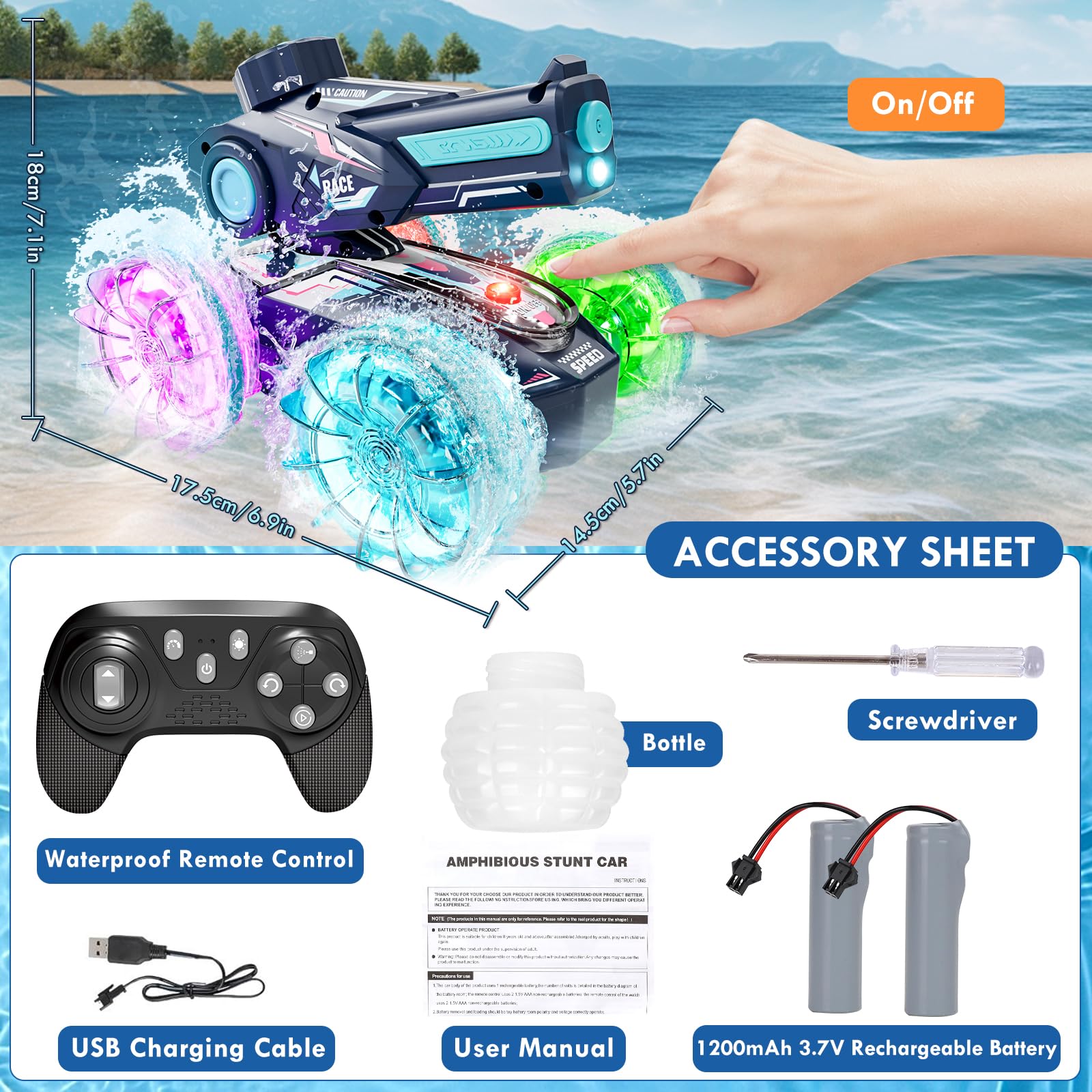 Foto 7 pulgar | Coche Rc Lehoo Castle Amphibious 4wd Con Pistola De Agua Para Niños De 8 A 12 Años - Venta Internacional.