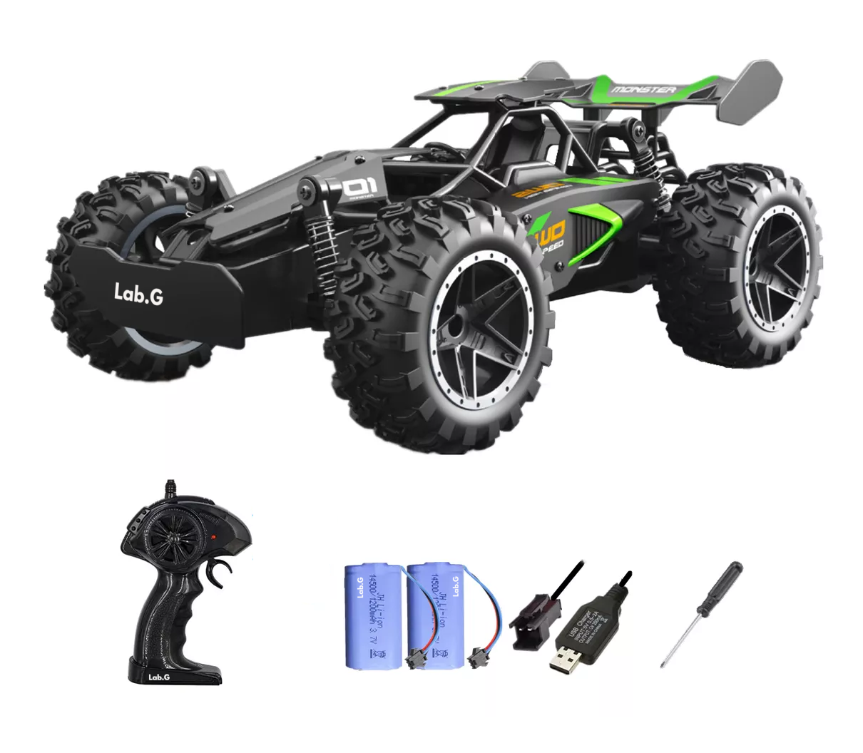 Carro de Control Remoto Lab.G 1/18 Negro con Verde