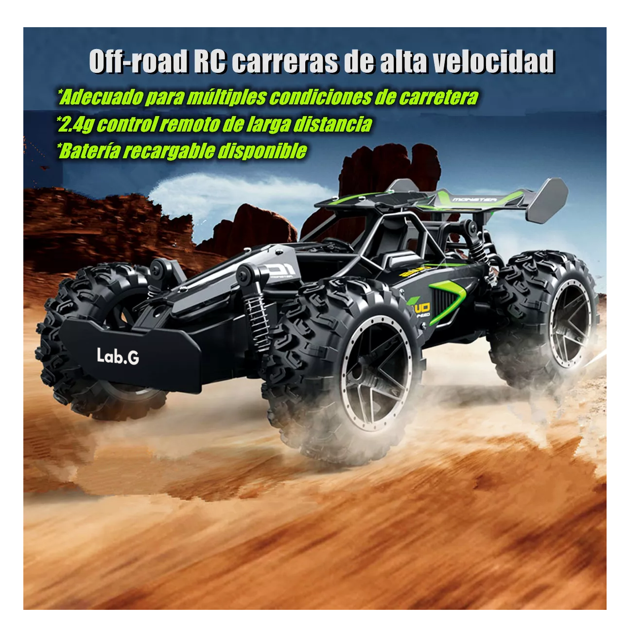 Foto 3 pulgar | Carro de Control Remoto Lab.G 1/18 Negro con Verde