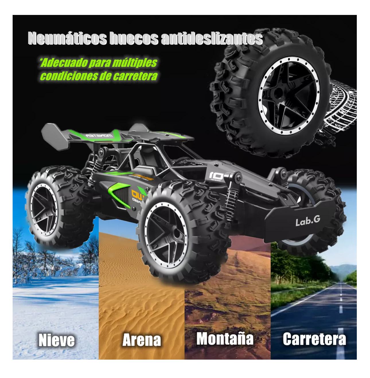 Foto 4 pulgar | Carro de Control Remoto Lab.G 1/18 Negro con Verde