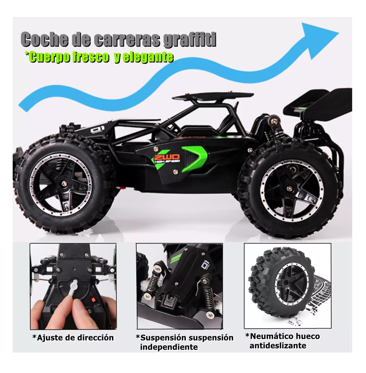 Foto 5 pulgar | Carro de Control Remoto Lab.G 1/18 Negro con Verde