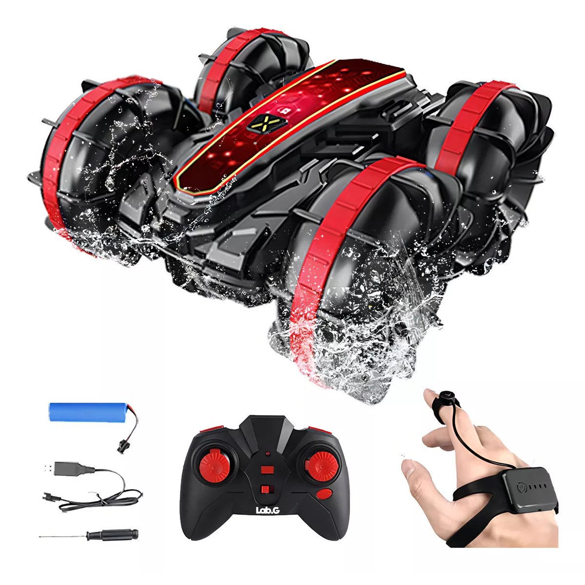 Juguete Coche Anfibio Lab.g Rc-03j Con Doble Lado De Conducción 360° Color Rojo Pthorse