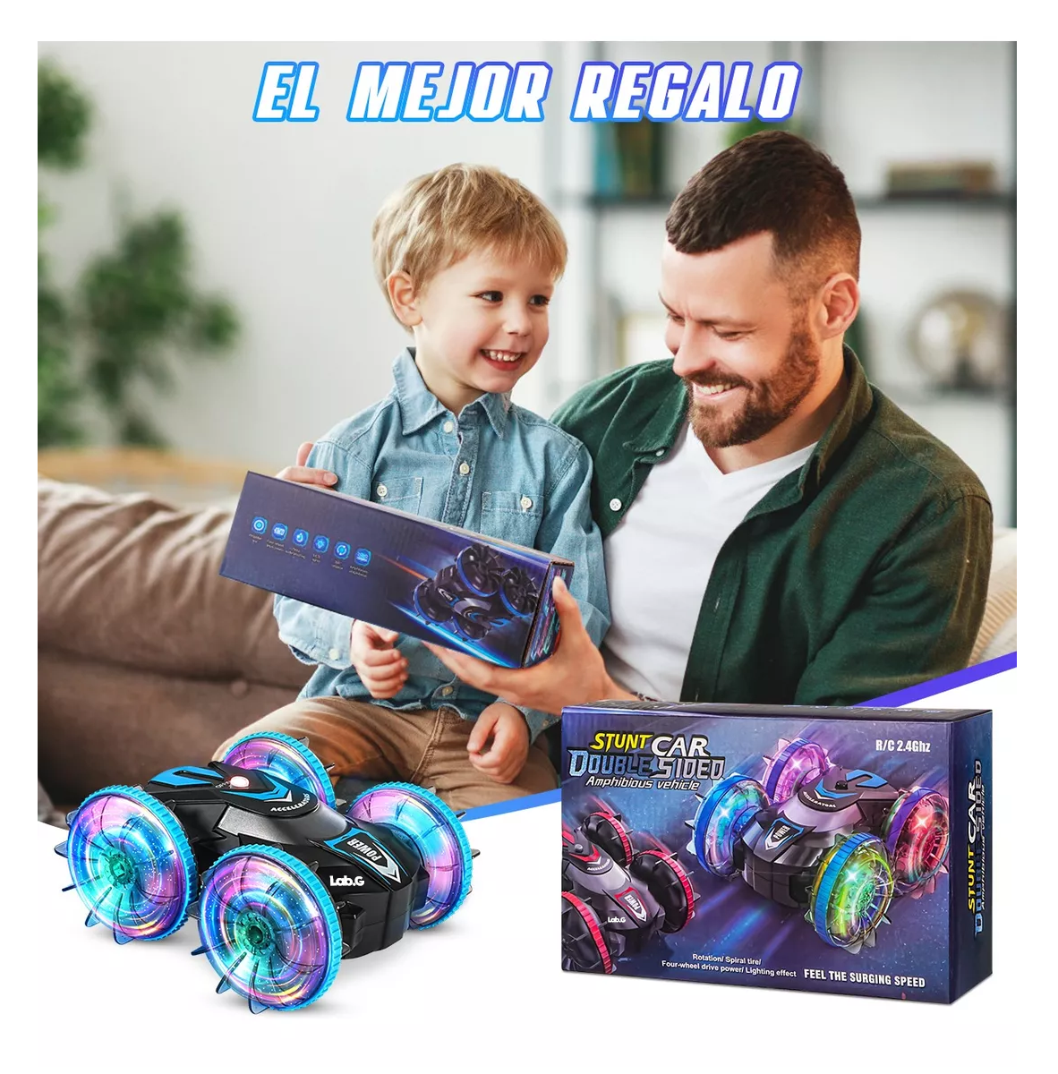 Foto 4 pulgar | Carros Coches De Juguete Lab.g Control Remoto Recargable Anfibio Azul