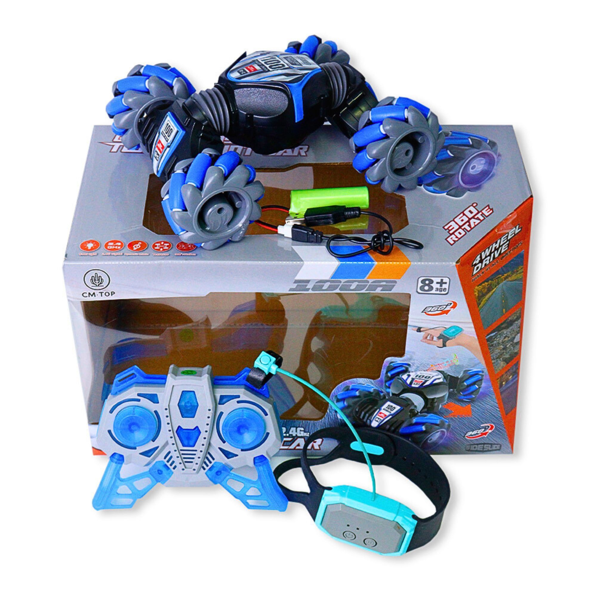 Carro Rc 4x4 Todoterreno Con Rotación 360° Y Llantas Mecanum Azul