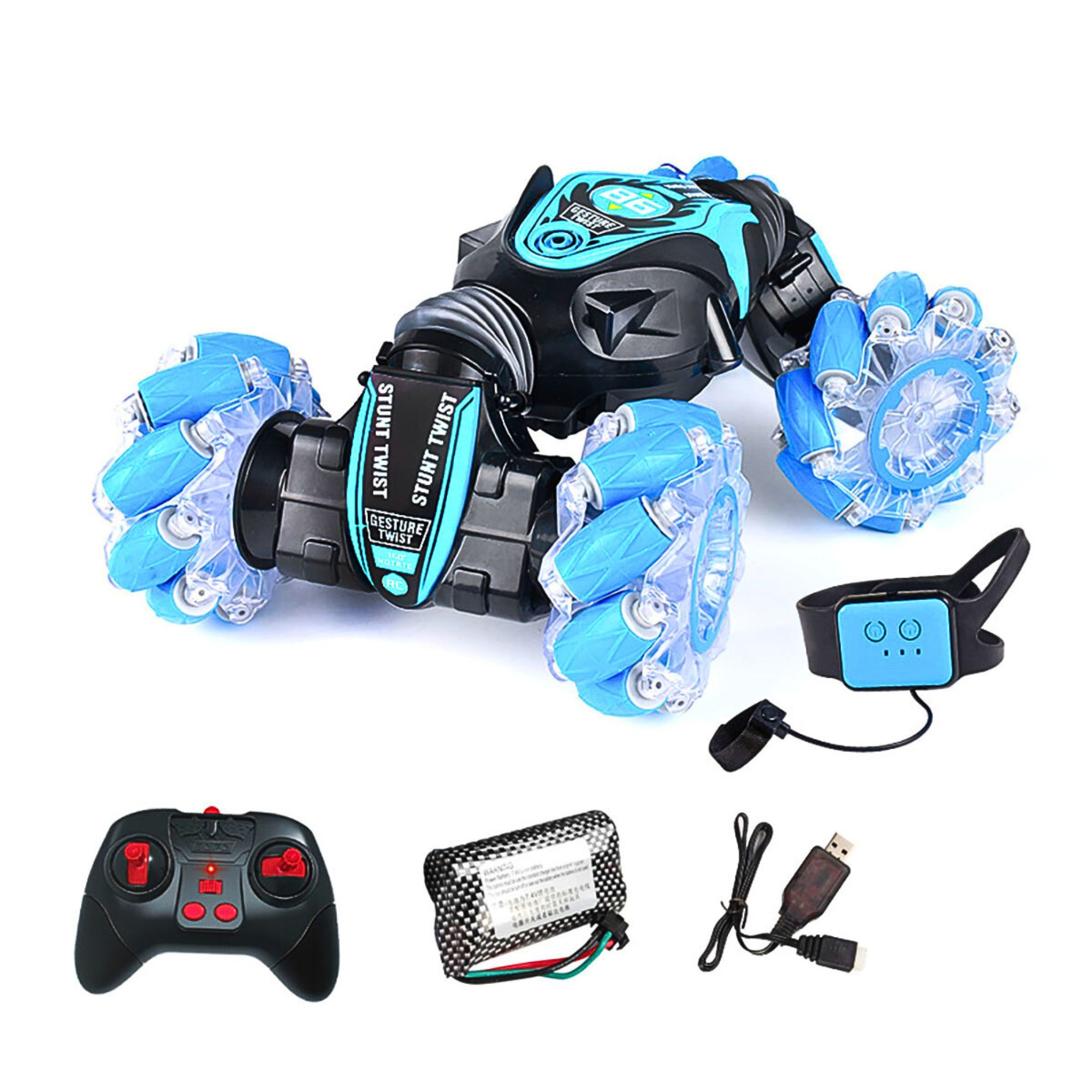 Coche Teledirigido Juguete Rc 4wd Carro Acrobático Con Led Color Azul