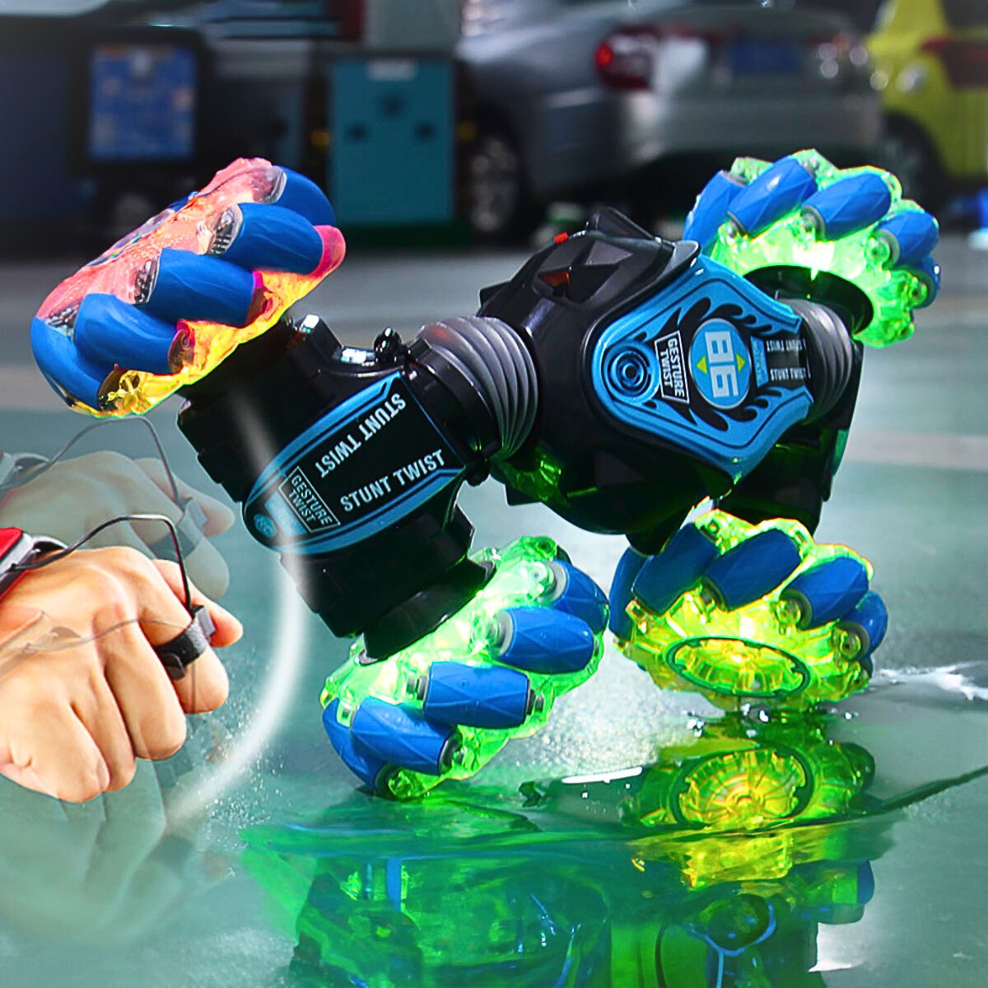 Foto 4 pulgar | Coche Teledirigido Juguete Rc 4wd Carro Acrobático Con Led Color Azul
