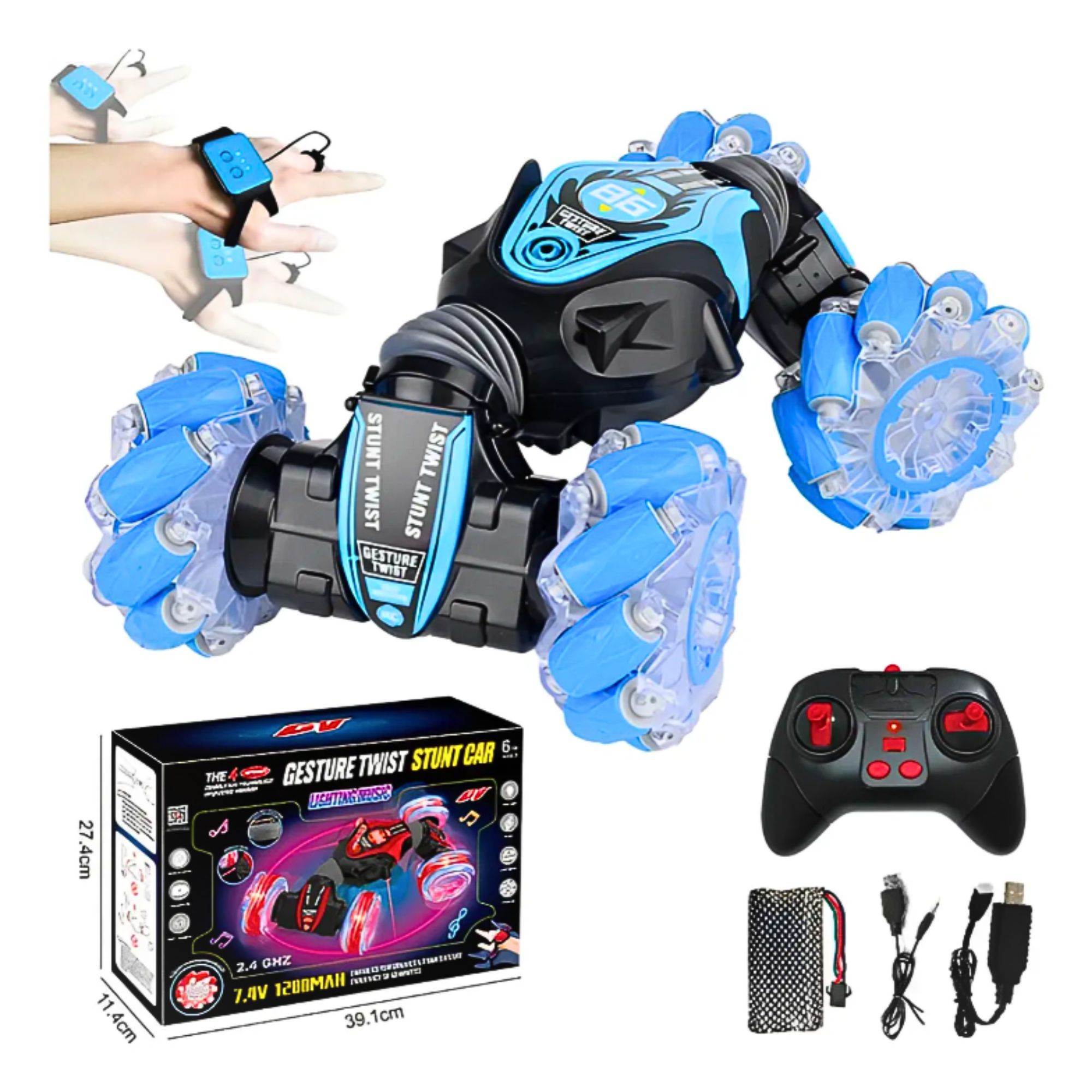 Foto 5 pulgar | Coche Teledirigido Juguete Rc 4wd Carro Acrobático Con Led Color Azul
