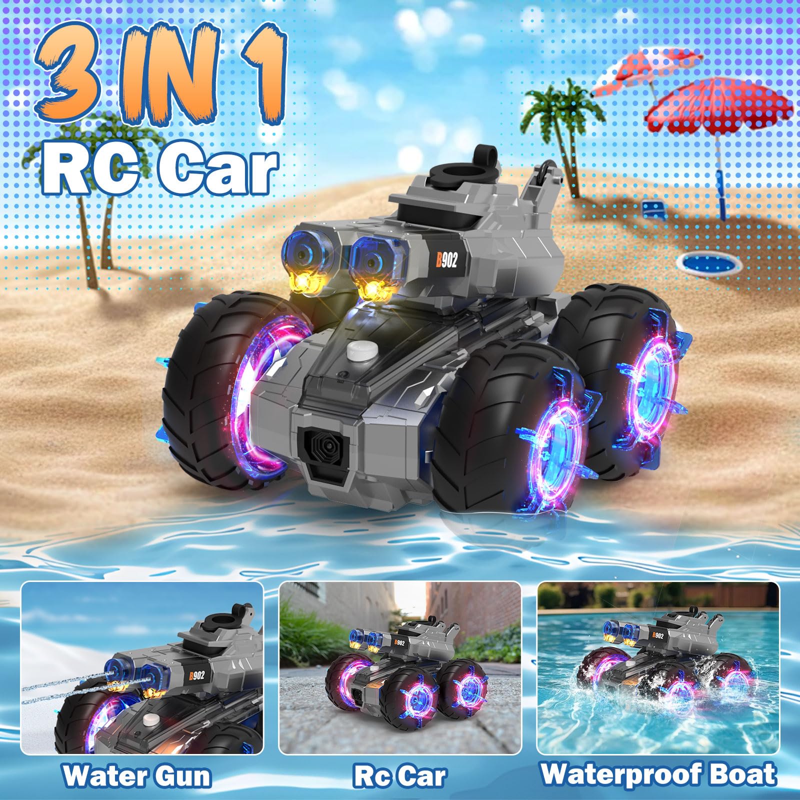 Foto 3 pulgar | Coche Anfibio Con Control Remoto Athleria Con Pistola De Agua Para Niños - Venta Internacional.