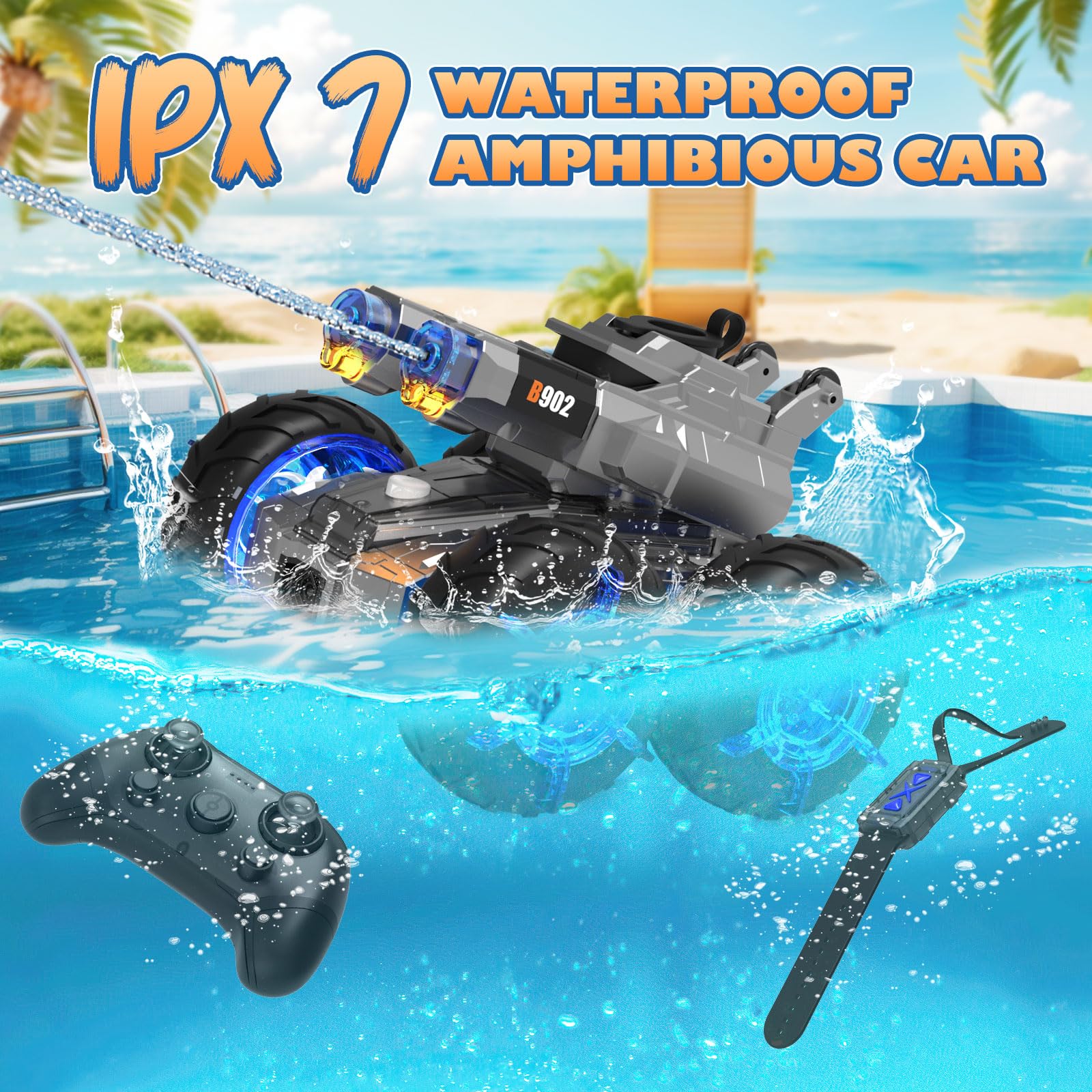 Foto 4 pulgar | Coche Anfibio Con Control Remoto Athleria Con Pistola De Agua Para Niños - Venta Internacional.