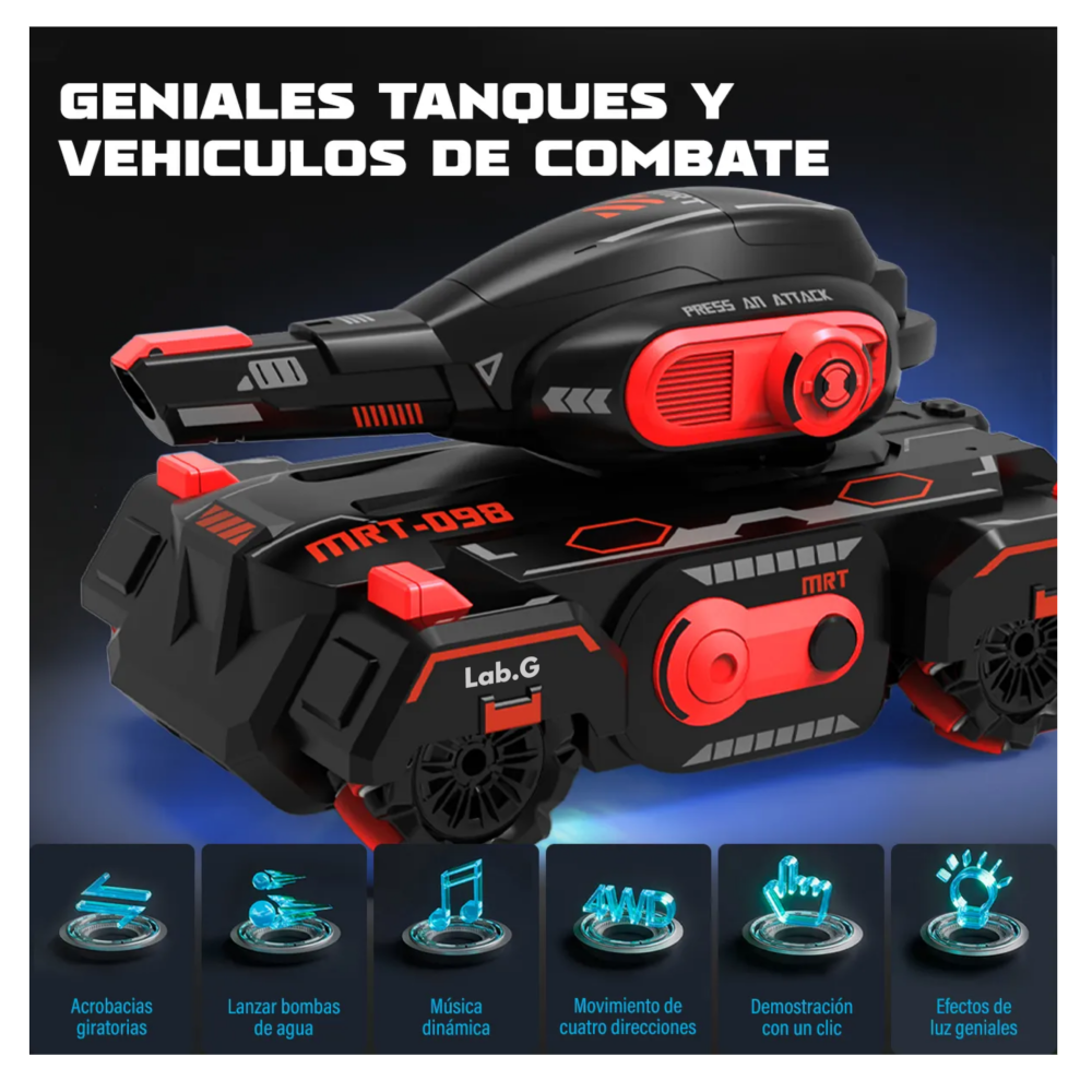 Foto 4 pulgar | Carro De Juguete Tanque Mrt-098 A Control Remoto Lab.g  Negro Con  Rojo