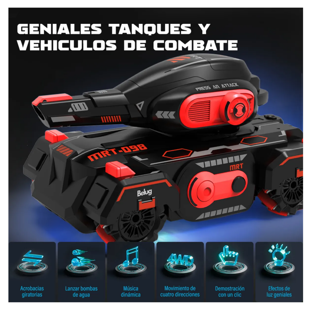 Foto 3 | Carro De Juguete Tanque Mrt-098 A Control Remoto Belug  Negro Con  Rojo