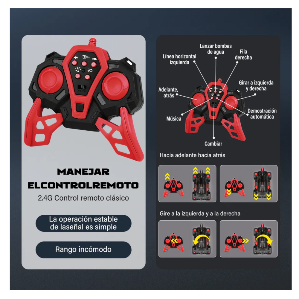 Foto 5 | Carro De Juguete Tanque Mrt-098 A Control Remoto Belug  Negro Con  Rojo