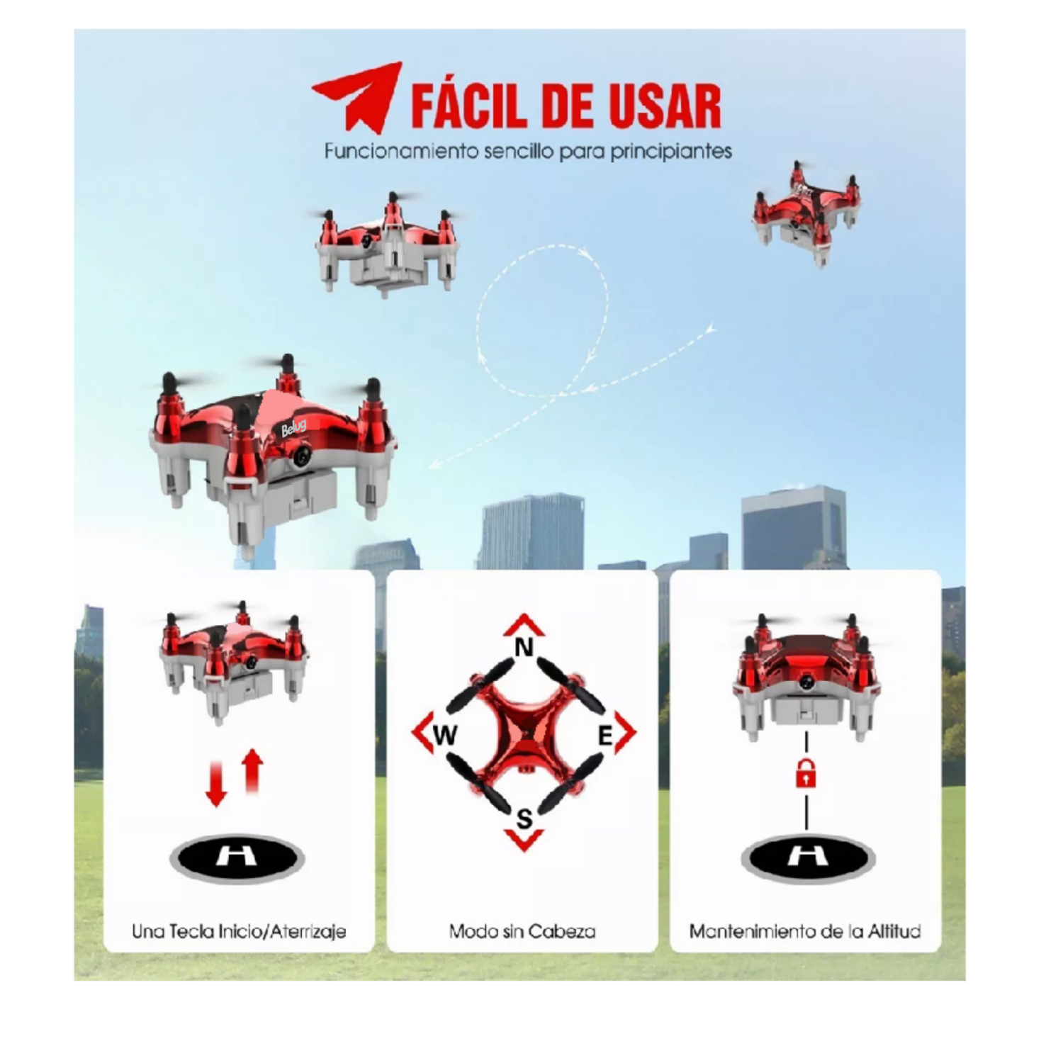 Foto 6 pulgar | Mini Drone Belug  Para Niños Principiantes 2.4ghz Rc Quadcopter Rojo