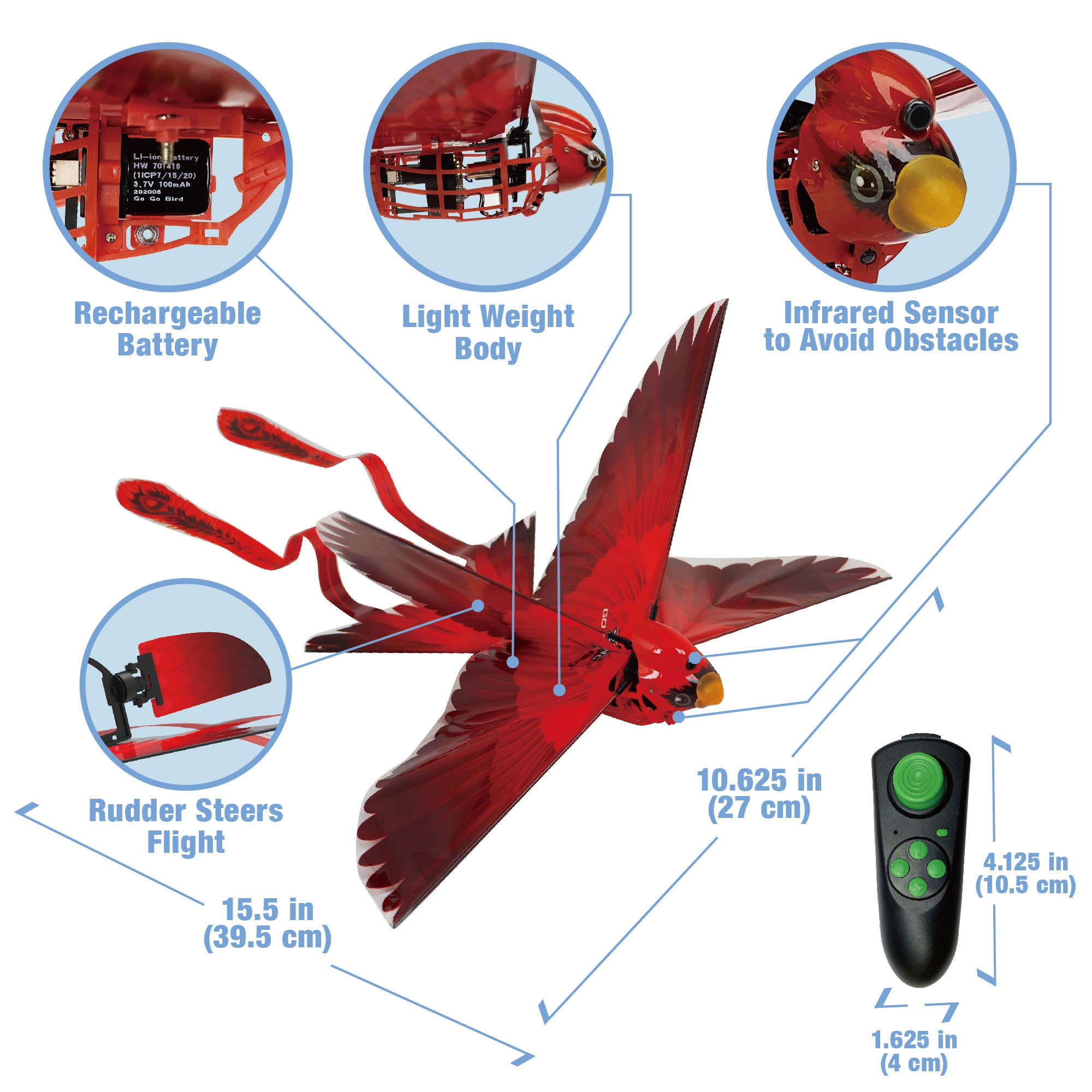 Foto 4 pulgar | Juguete Volador Zing Go Go Bird Con Control Remoto Para Evitar Obstáculos - Venta Internacional.