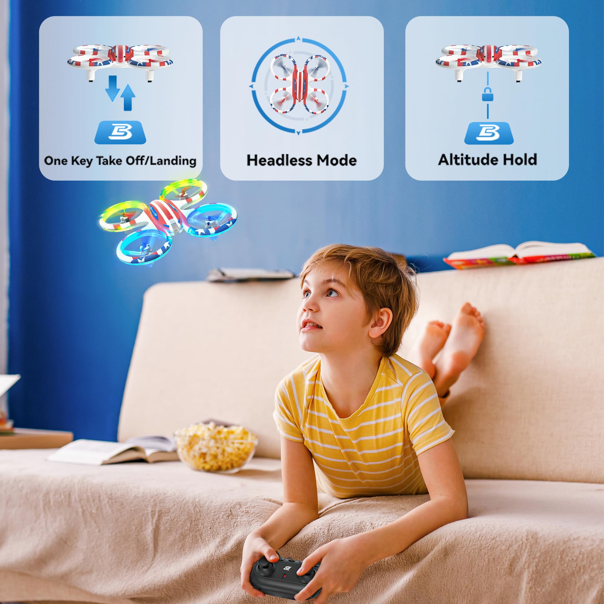 Foto 4 | Drone Bezgar Hq051 Para Niños Rc Indoor Con Led 3d Flip De 3 Velocidades - Venta Internacional.