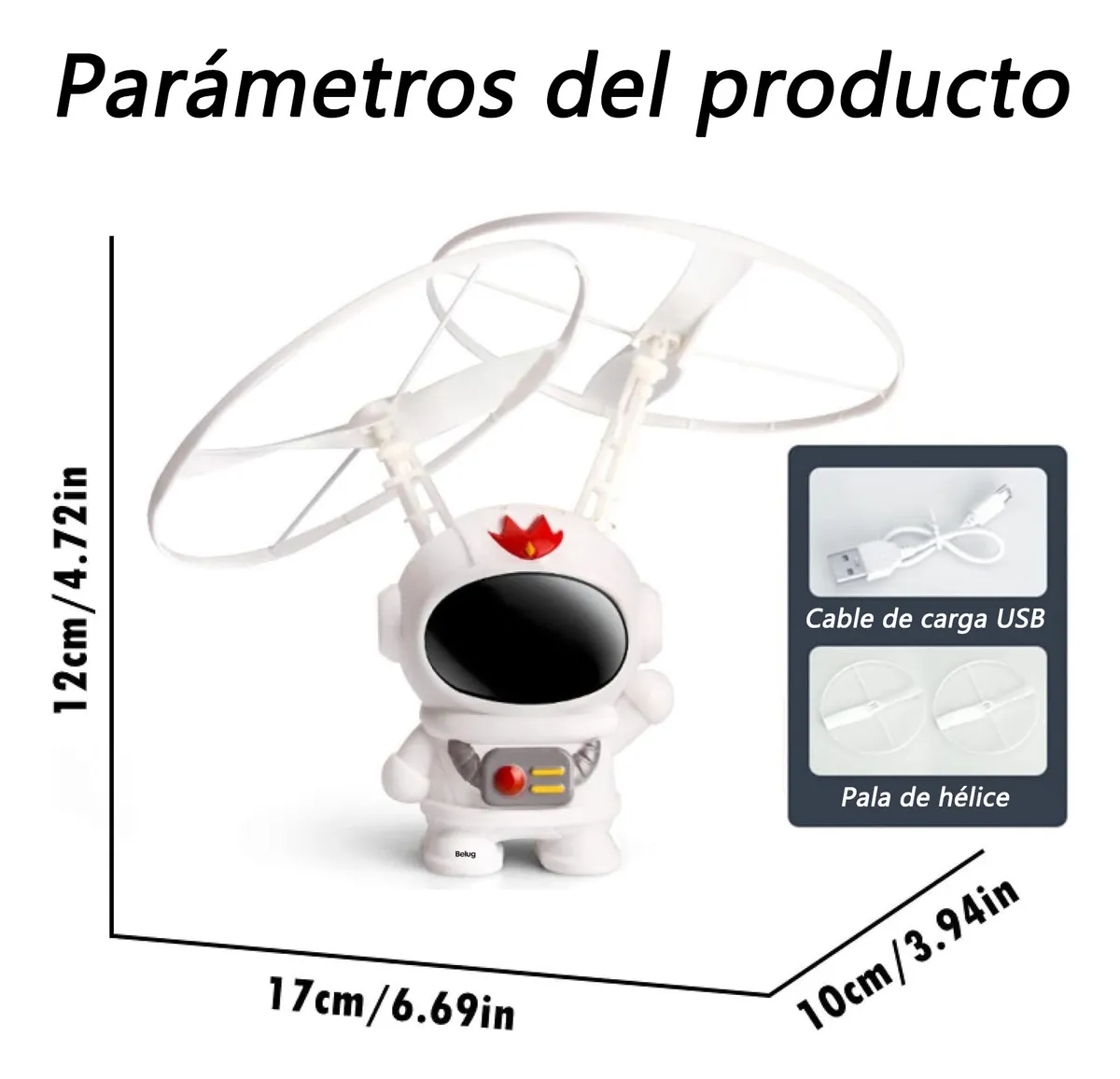 Foto 5 pulgar | Astronauta Drone Helicóptero De Mano Belug Juguete Para Niños Blanco