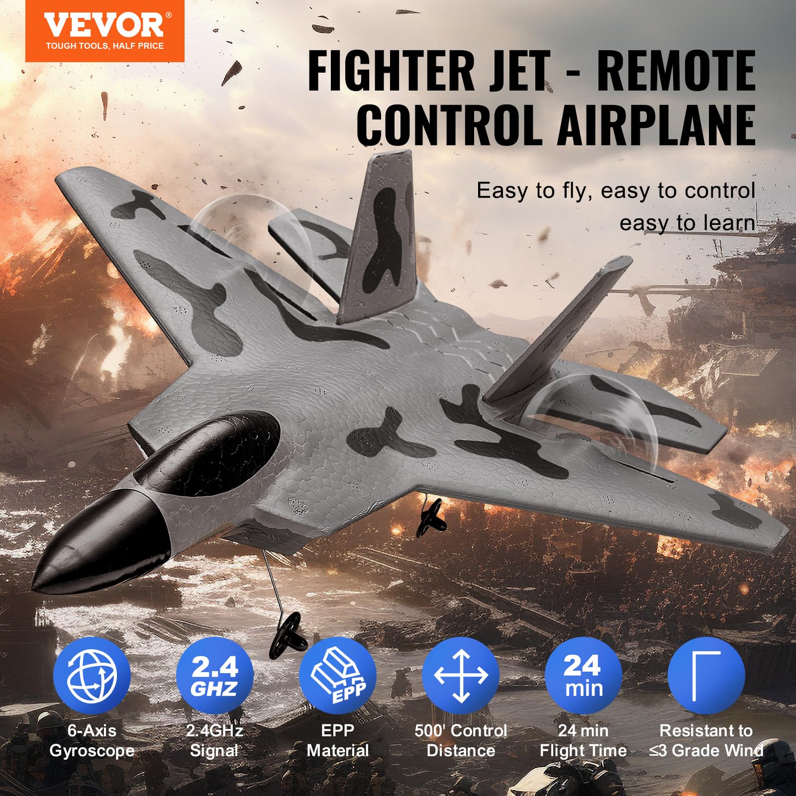Foto 3 pulgar | Rc Plane Vevor F-22 Fighter De 2 Canales Con Estabilizador Giroscópico De 6 Ejes - Venta Internacional.