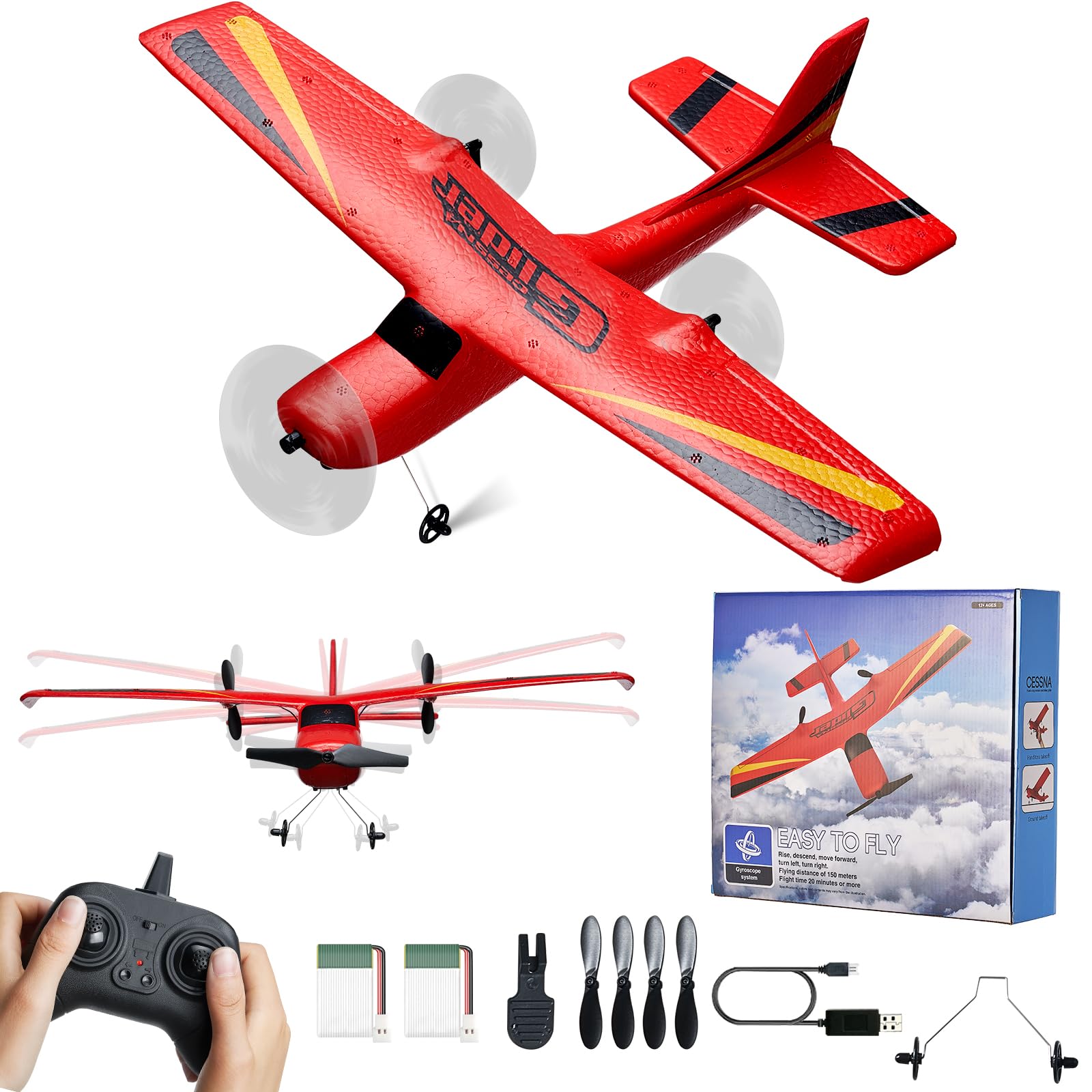 Avión Rc Vevor 2.4ghz 2ch Con Estabilizador Giroscópico De 6 Ejes Y 2 Baterías - Venta Internacional.