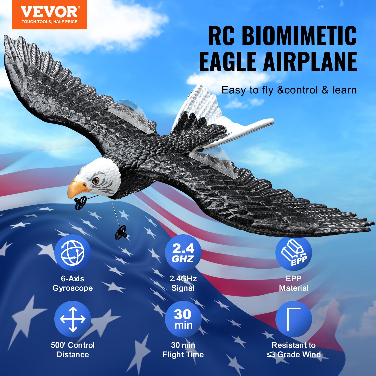 Foto 3 pulgar | Avión Rc Vevor Eagle De 2,4 Ghz De 2 Canales Con Estabilizador Giroscópico De 6 Ejes - Venta Internacional.