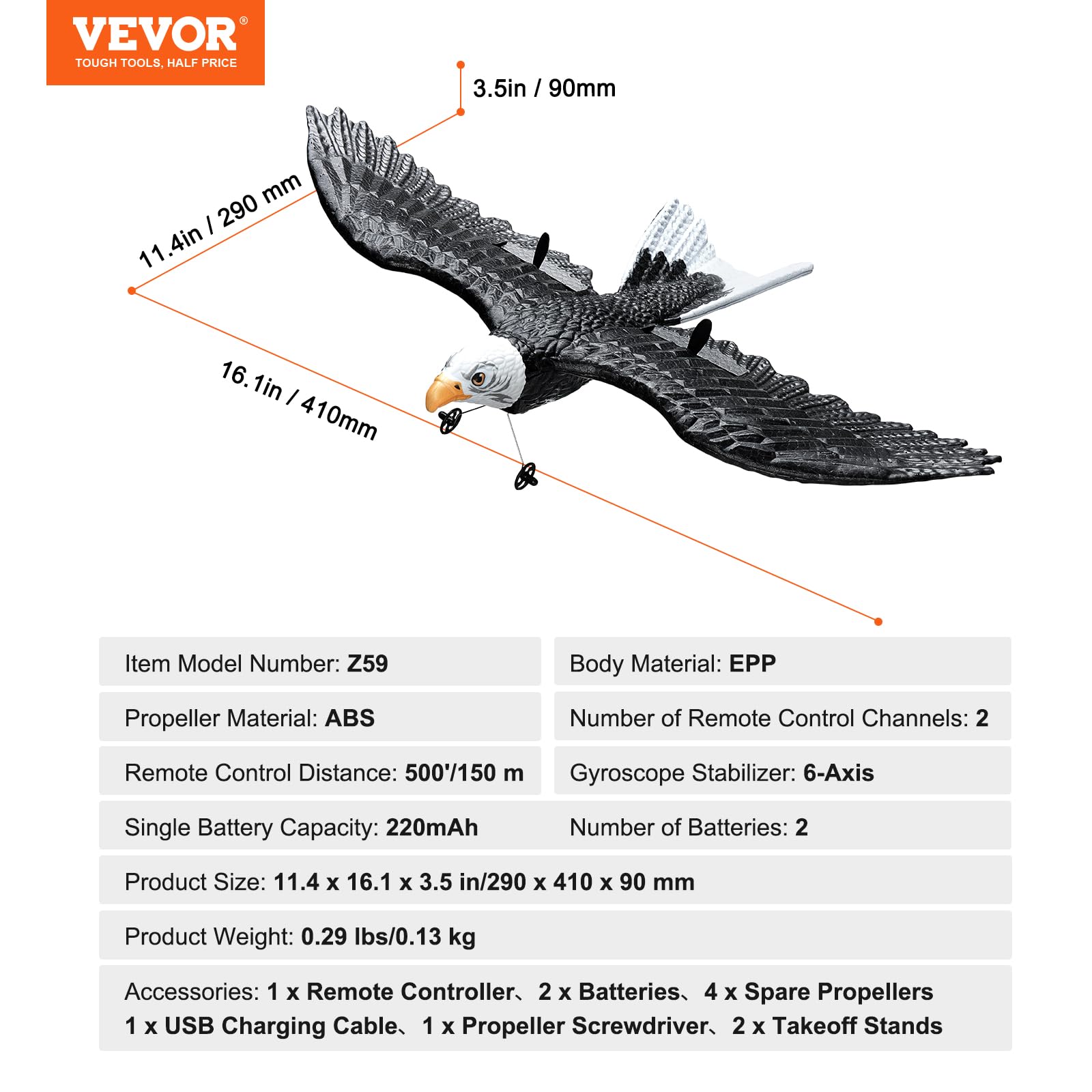 Foto 8 pulgar | Avión Rc Vevor Eagle De 2,4 Ghz De 2 Canales Con Estabilizador Giroscópico De 6 Ejes - Venta Internacional.