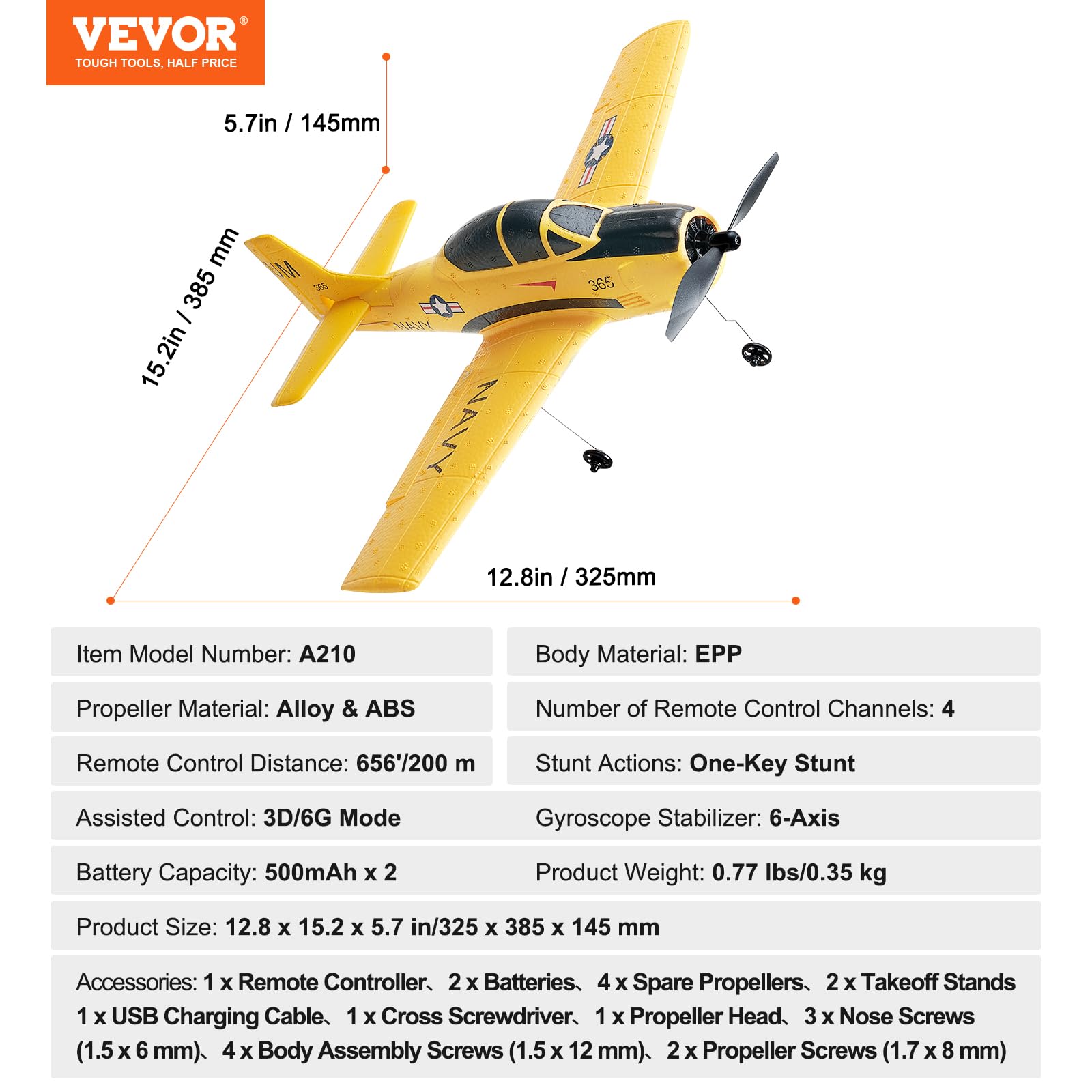 Foto 8 pulgar | Entrenador Rc Plane Vevor T28 De 2,4 Ghz Y 4 Canales Con Estabilizador Giroscópico De 6 Ejes - Venta Internacional.