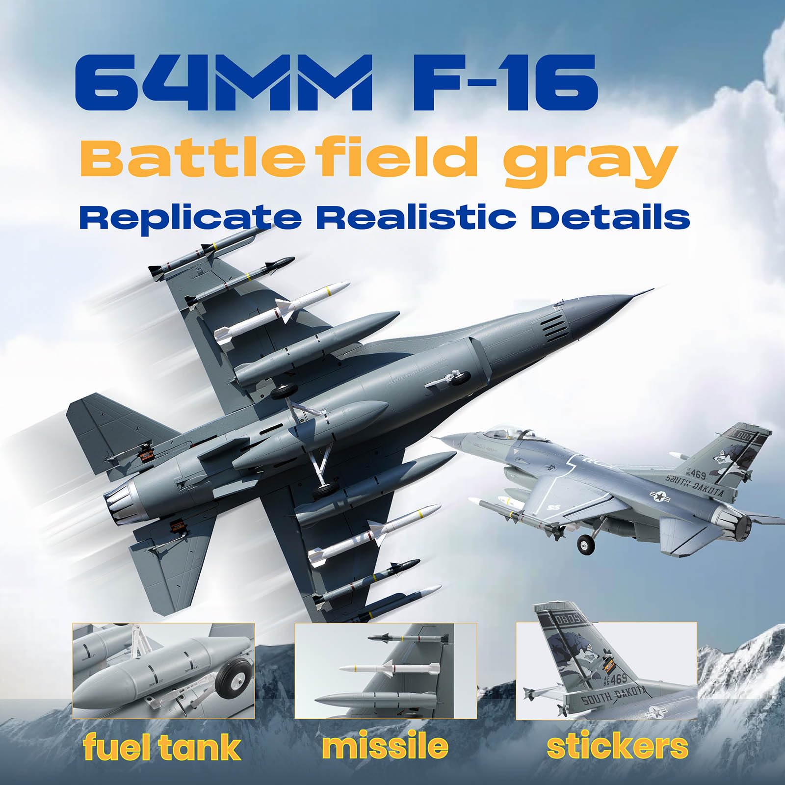 Foto 3 pulgar | Avión Teledirigido Fms F16 Fighting Falcon 64 Mm Edf Jet Pnp - Venta Internacional.