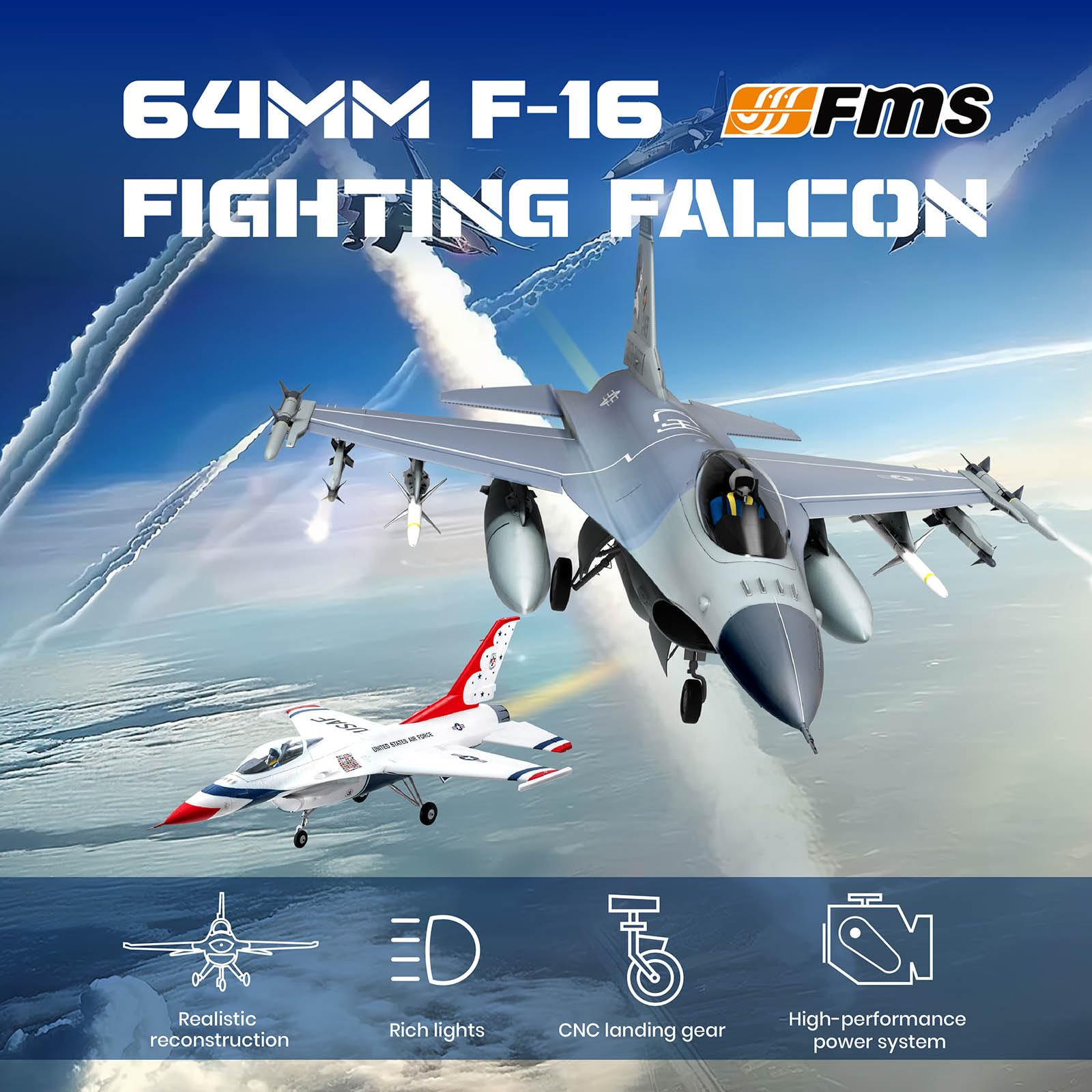 Foto 4 pulgar | Avión Teledirigido Fms F16 Fighting Falcon 64 Mm Edf Jet Pnp - Venta Internacional.