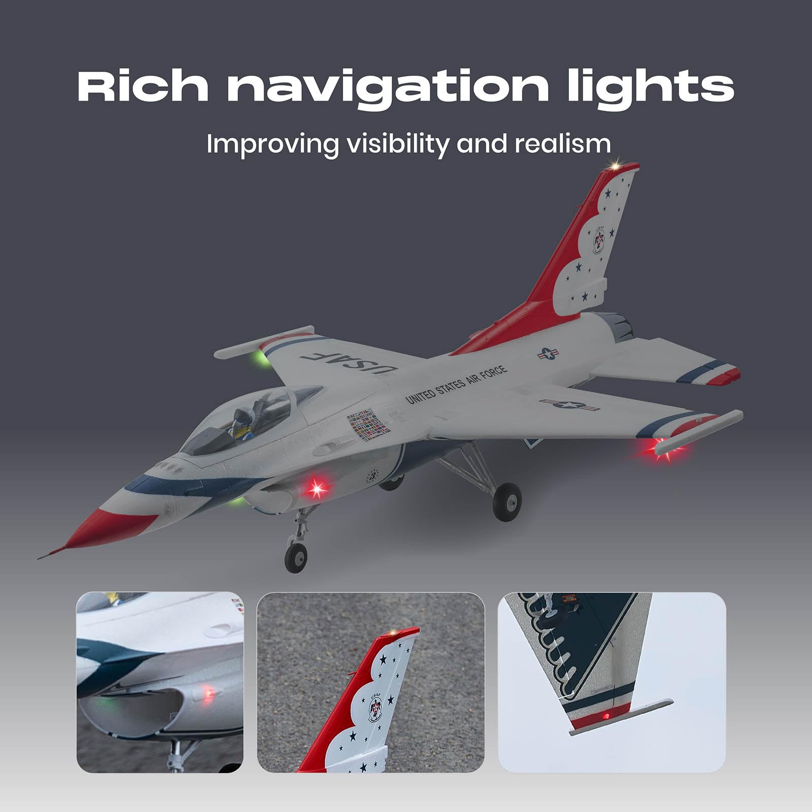 Foto 6 pulgar | Avión Teledirigido Fms F16 Fighting Falcon 64 Mm Edf Jet Pnp - Venta Internacional.