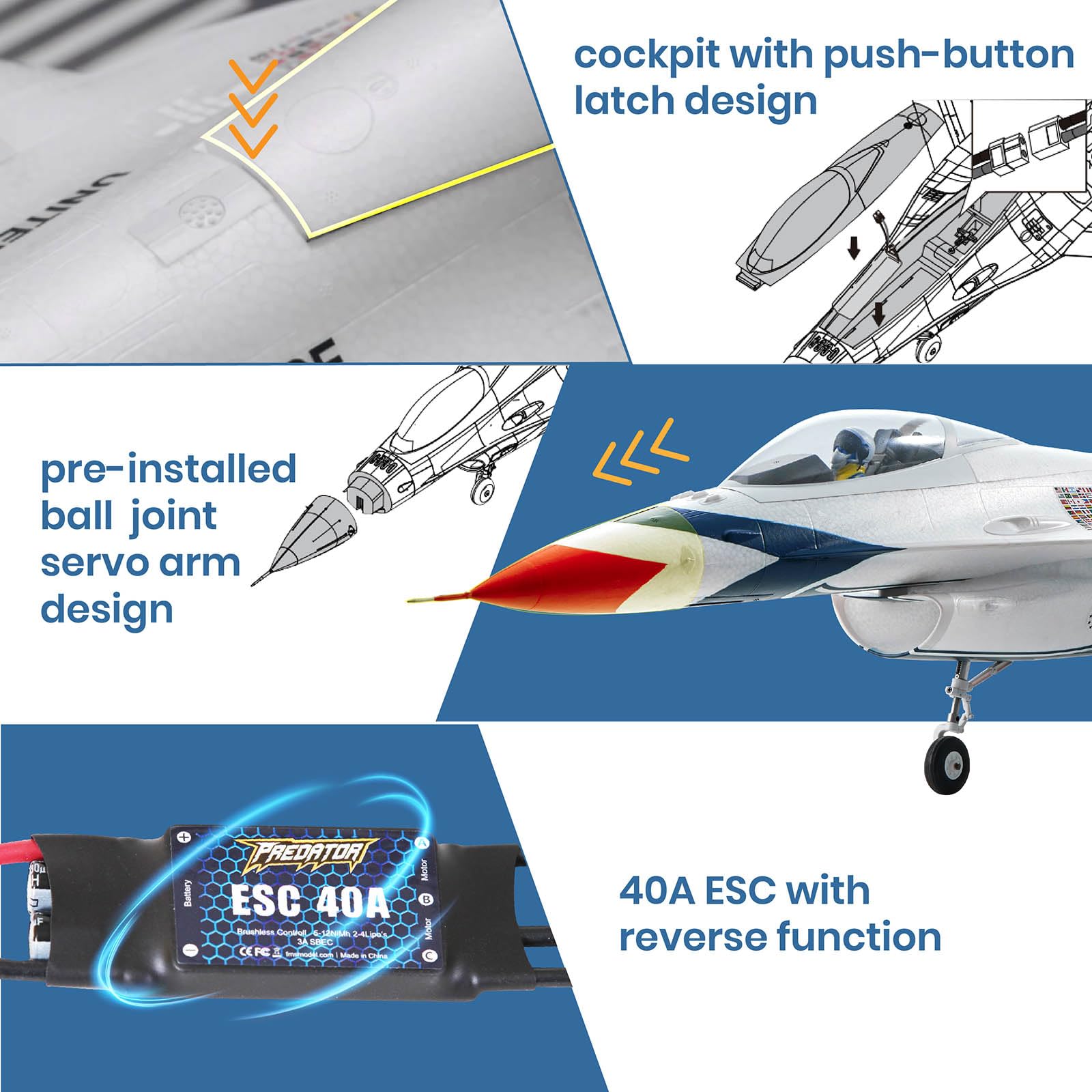 Foto 7 pulgar | Avión Teledirigido Fms F16 Fighting Falcon 64 Mm Edf Jet Pnp - Venta Internacional.