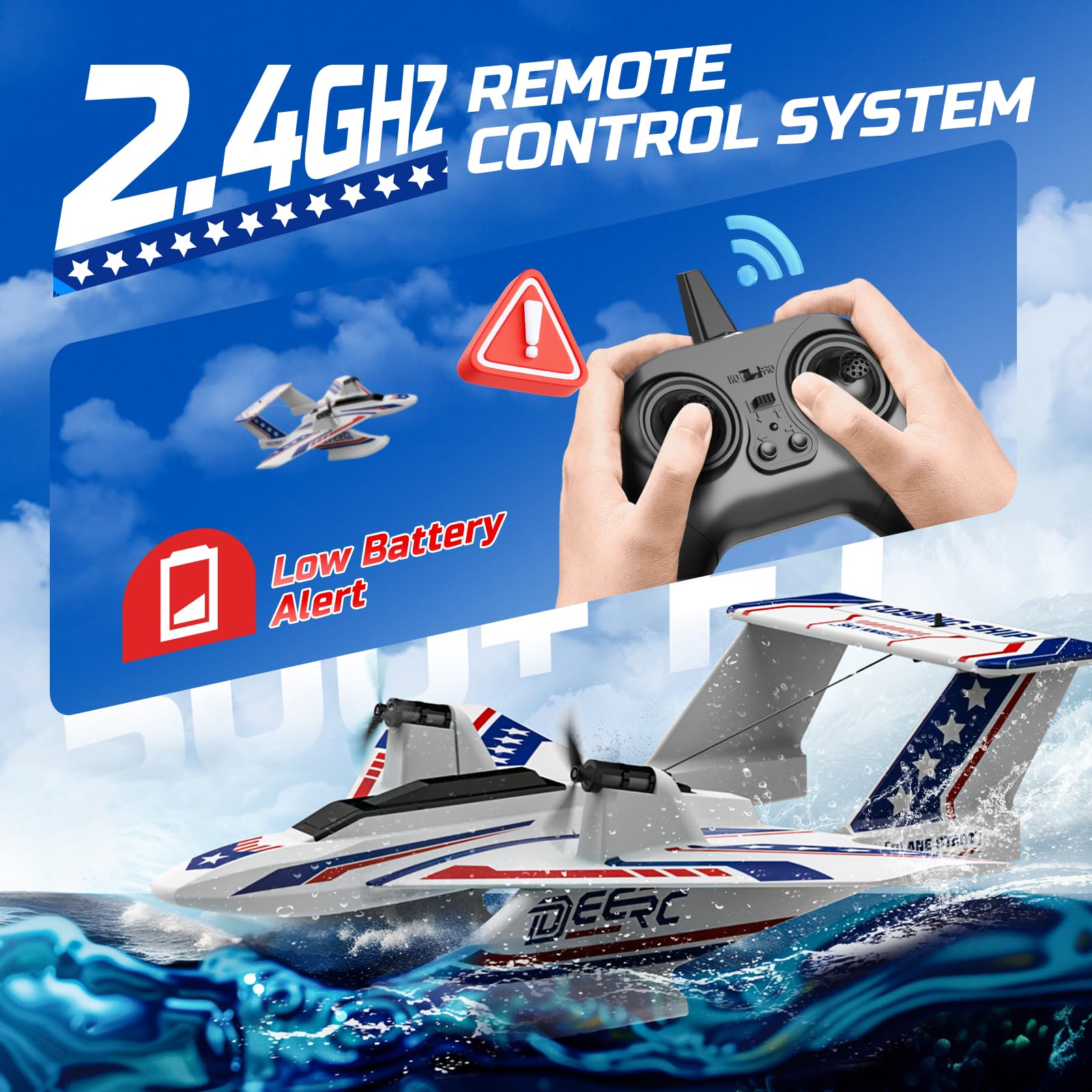 Foto 7 pulgar | Avión Rc Deerc 3ch Anfibio Para Niños Acuáticos, Terrestres Y Aéreos - Venta Internacional.
