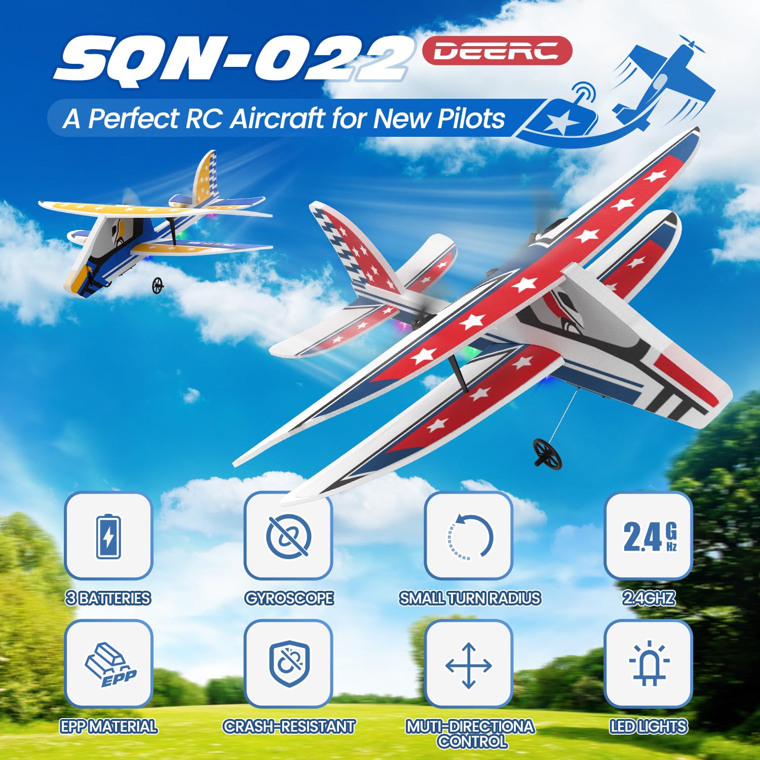 Foto 3 pulgar | Avión De Control Remoto Rc Plane Deerc De 2,4 Ghz Con 3 Baterías - Venta Internacional.