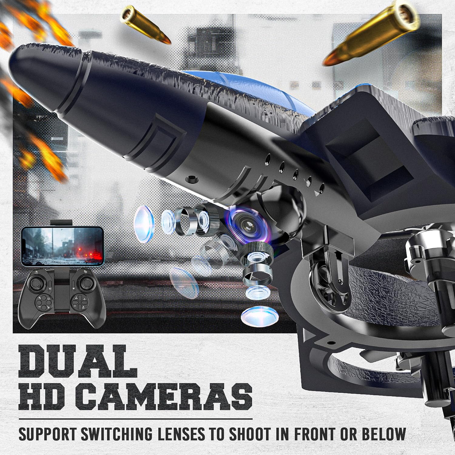 Foto 4 pulgar | Drone Bezgar Brushless Para Niños Con Cámara 360° Flip Blue - Venta Internacional.