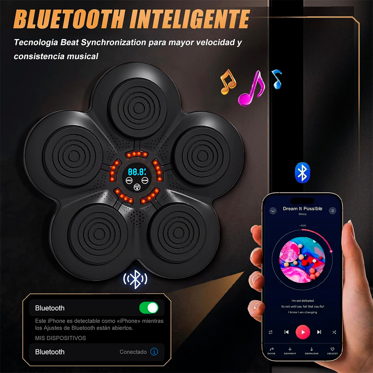Foto 5 | Máquina De Boxeo Musical De Alta Calidad Con Bluetooth – 9 Velocidades Y 5 Modos De Música, Entrenamiento Co