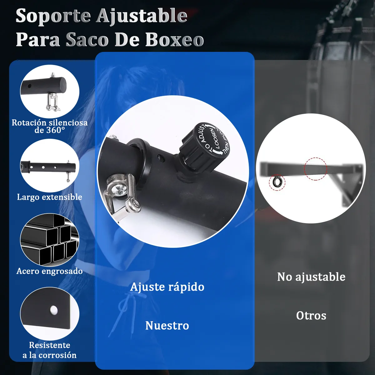 Foto 3 pulgar | Base Soporte Costal Boxeo Barra Hamaca Reforzado Pared 65cm Eo Safe Imports Esi-18790 Negro