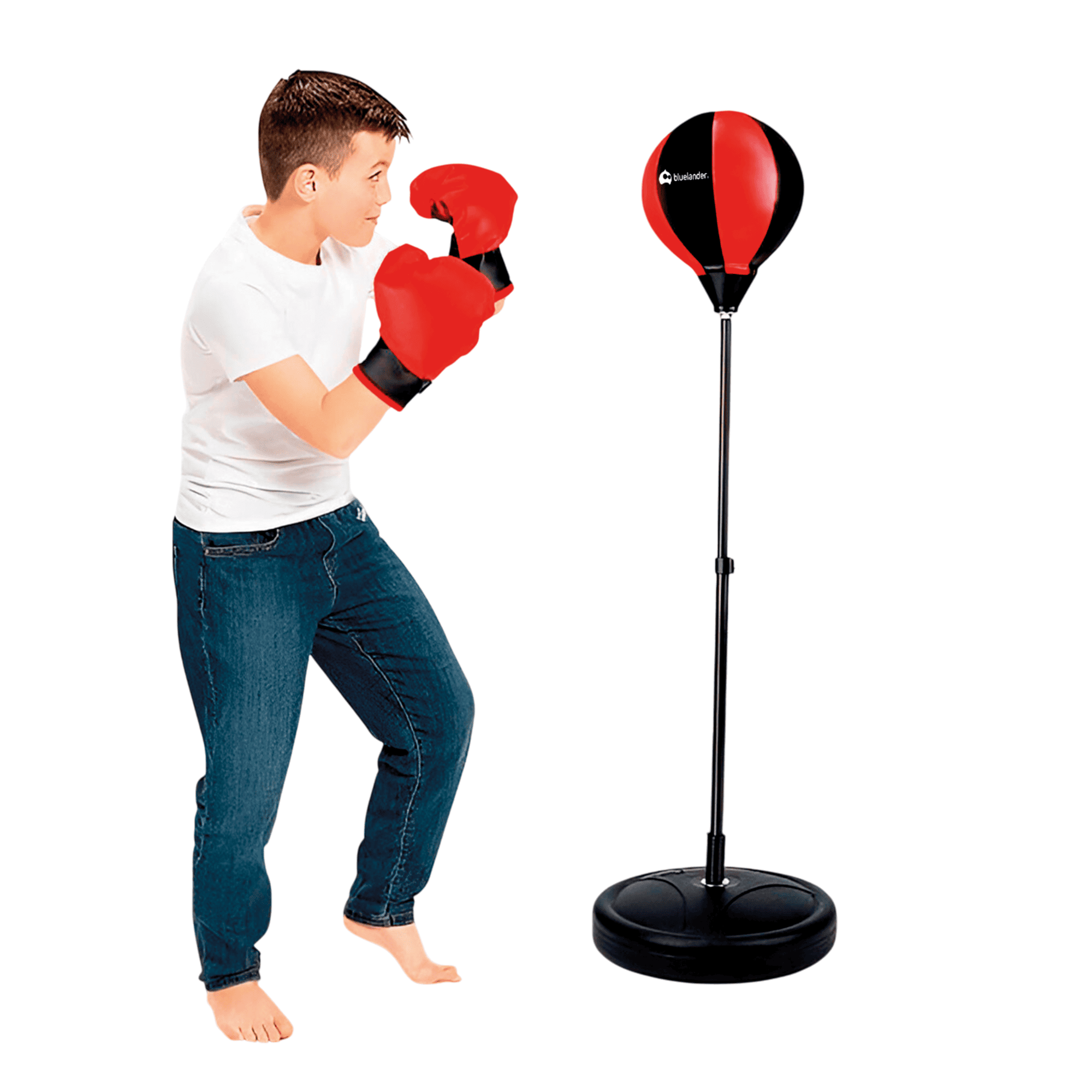 Foto 3 pulgar | Kit De Boxeo Con Guantes Y Pera Bluelander Rojo Con Base De Altura Ajustable 80-150 Cm