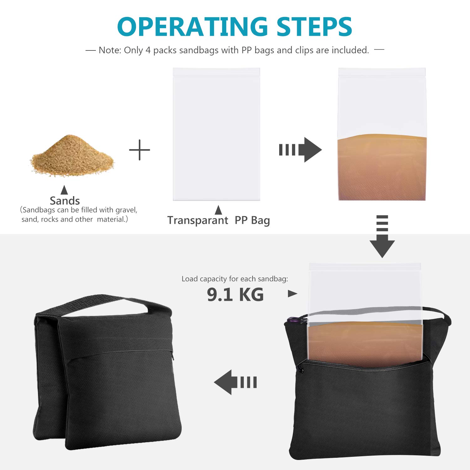 Foto 5 pulgar | Sandbag Neewer, Paquete De 4 Bolsas De Arena Para Fotografía, Para Soporte De Estudio - Venta Internacional.