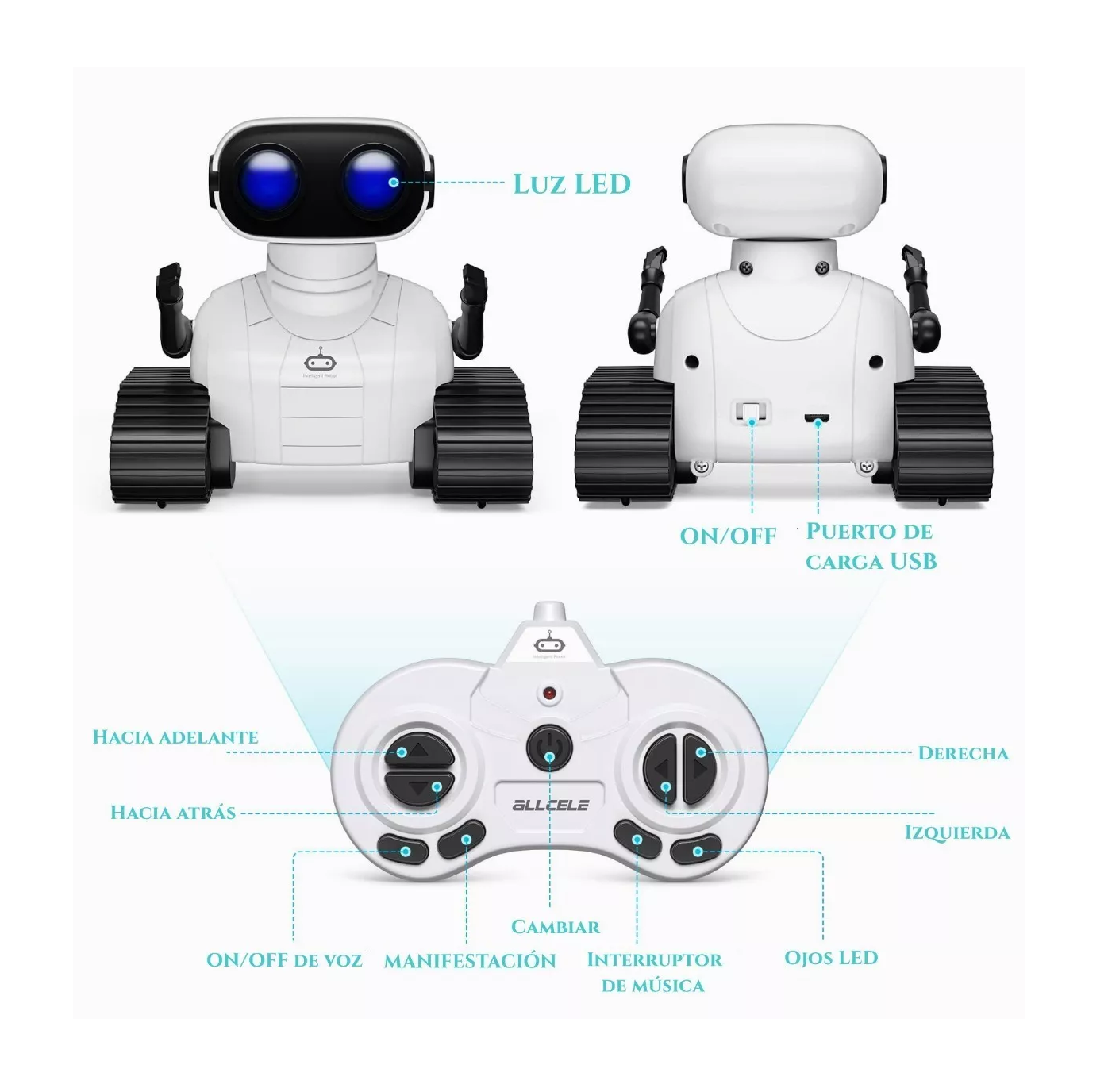 Foto 2 | Robot de Juguete Control Remoto Recargable color Blanco