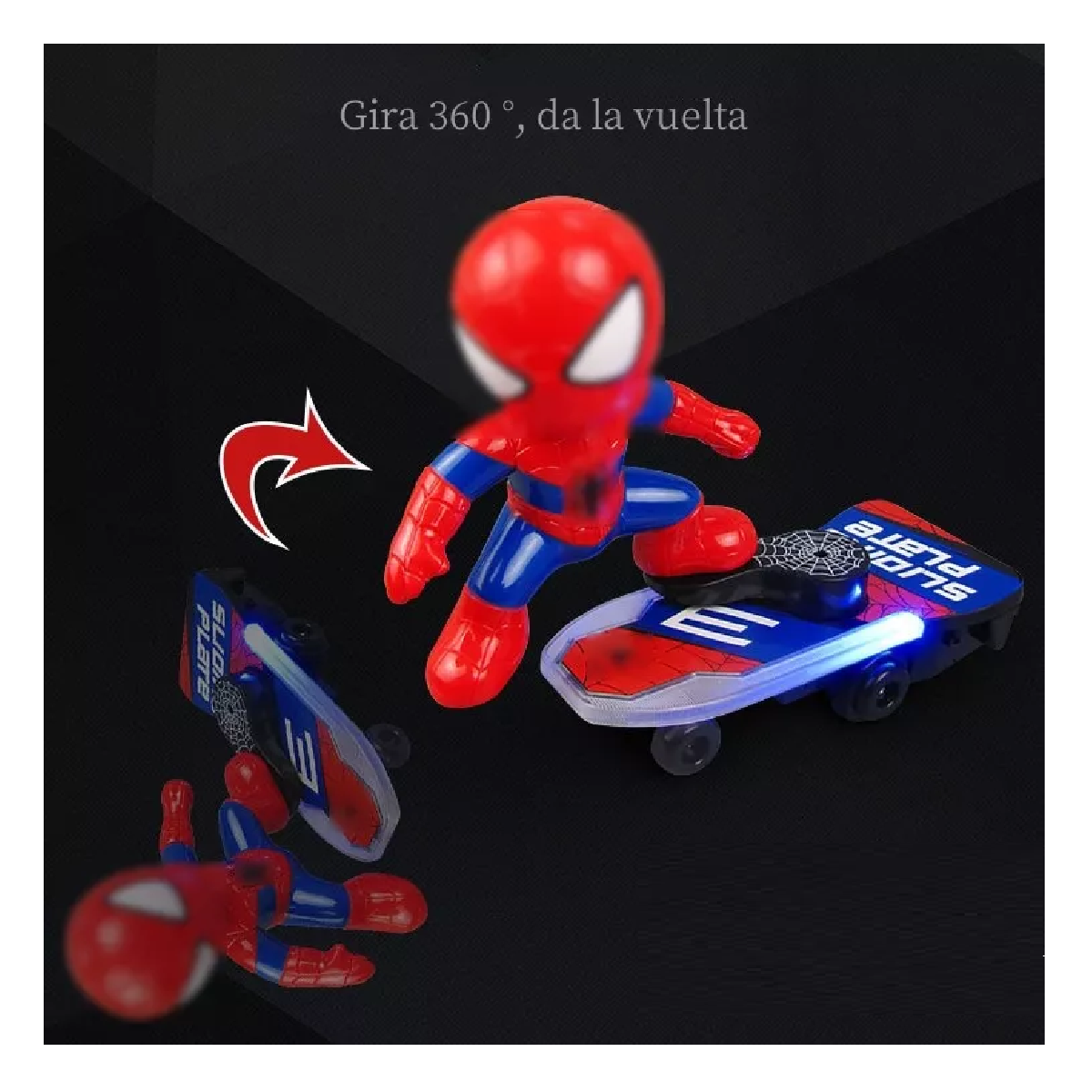 Foto 5 pulgar | Juguete De Spiderman En Patineta Con Luz Y Sonido Para Niños Spider Man Rojo